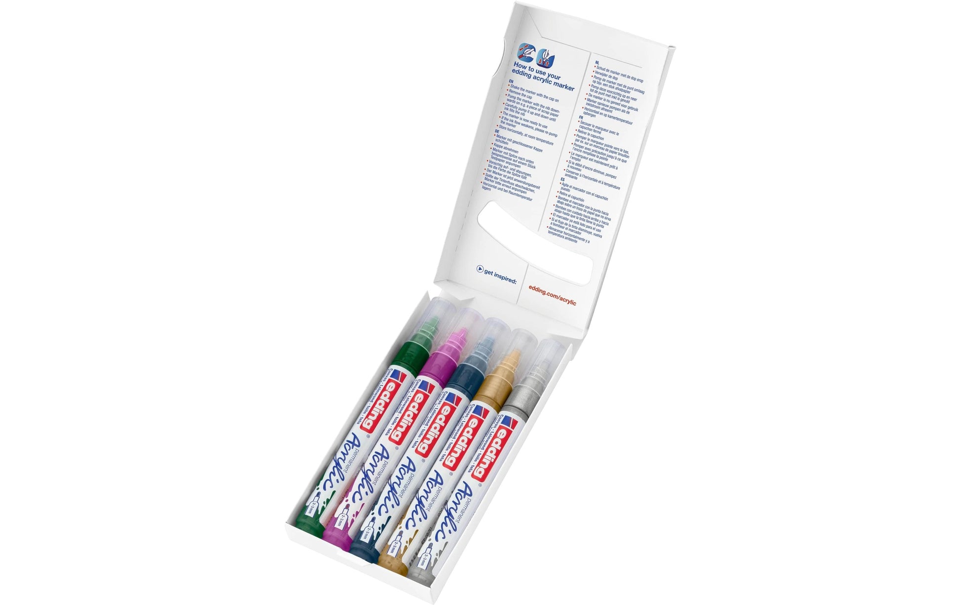 Edding Acrylmarker für Glas – mehrfarbig, 5er Set