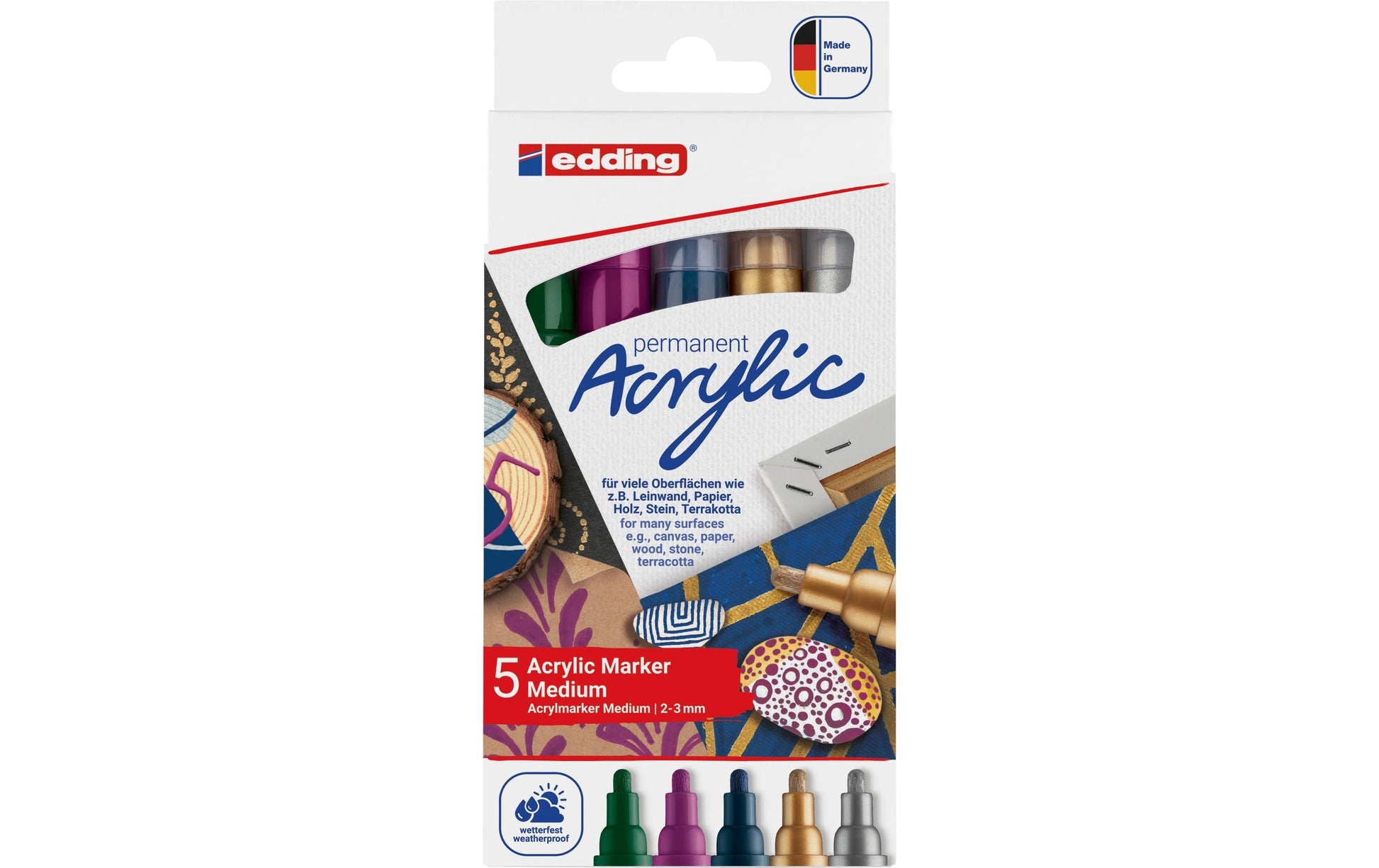 Edding Acrylmarker für Glas – mehrfarbig, 5er Set