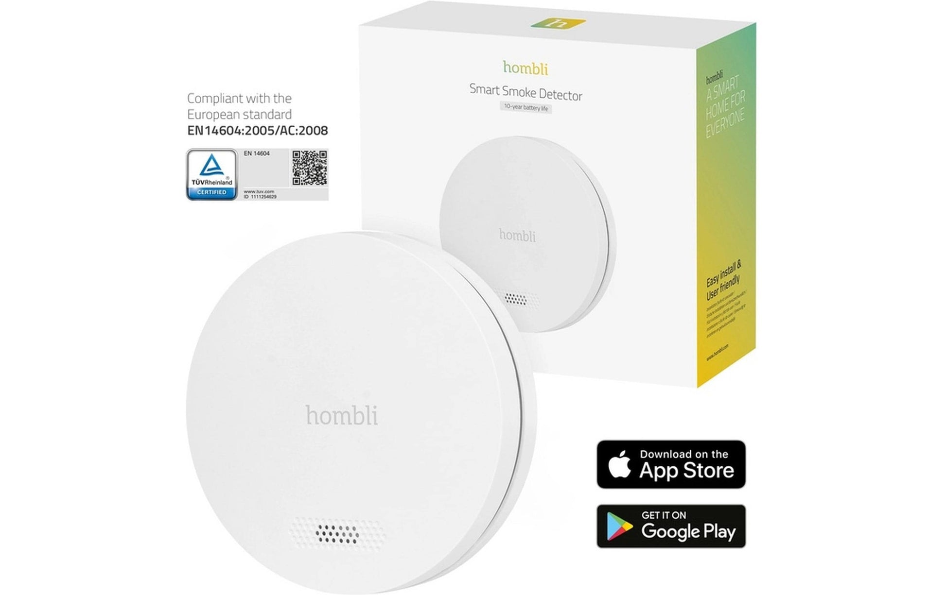 Hombli Rauchmelder, WLAN, 10-Jahres-Batterie, 85 dB – Weiss