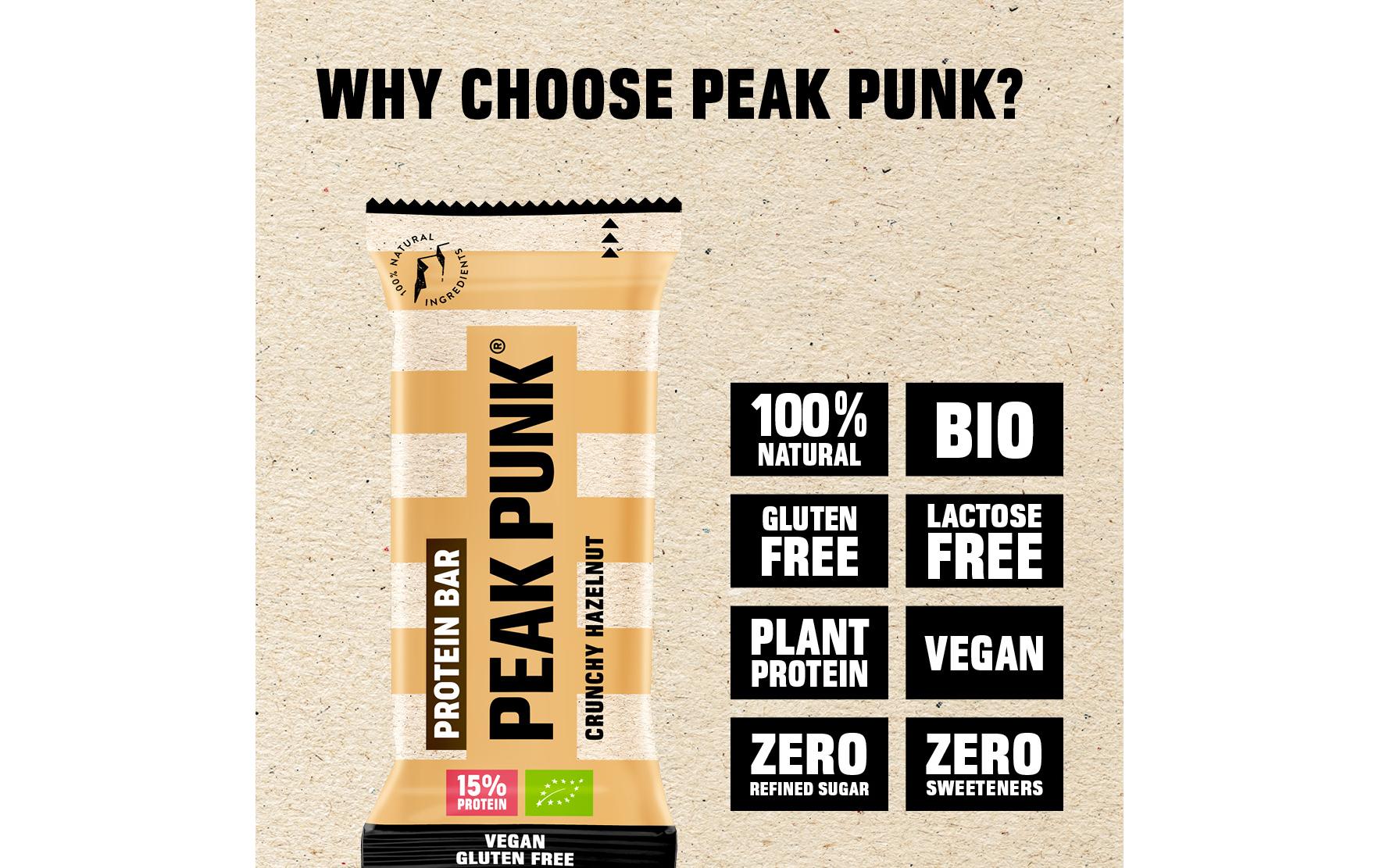 Peak punk Protein-Riegel – Haselnuss, Bio – 12 × 55 g