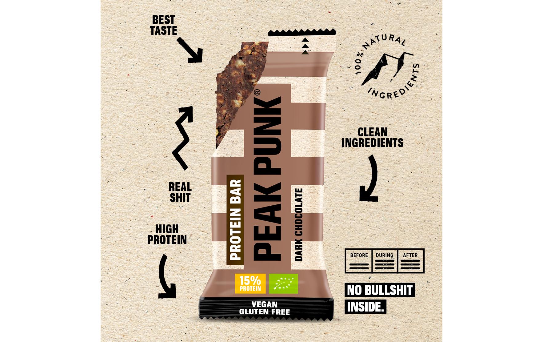 Peak punk Protein-Riegel – Dunkle Schokolade, Bio, Glutenfrei – 12 × 55 g