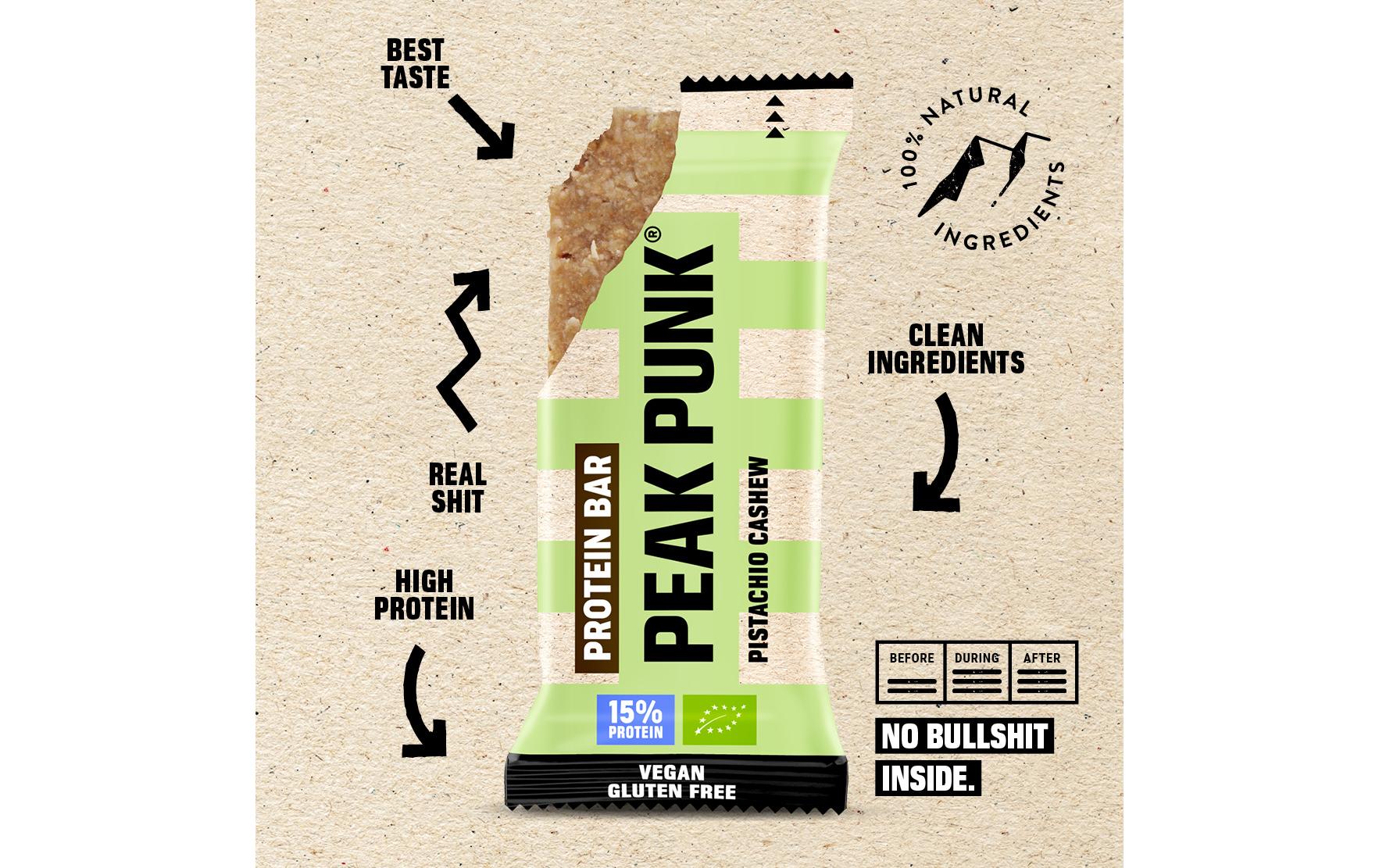 Peak punk Protein-Riegel – Pistazie & Cashew, bio, vegan – 12 × 55 g