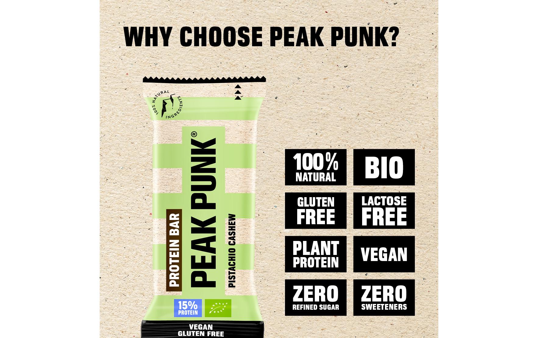 Peak punk Protein-Riegel – Pistazie & Cashew, bio, vegan – 12 × 55 g