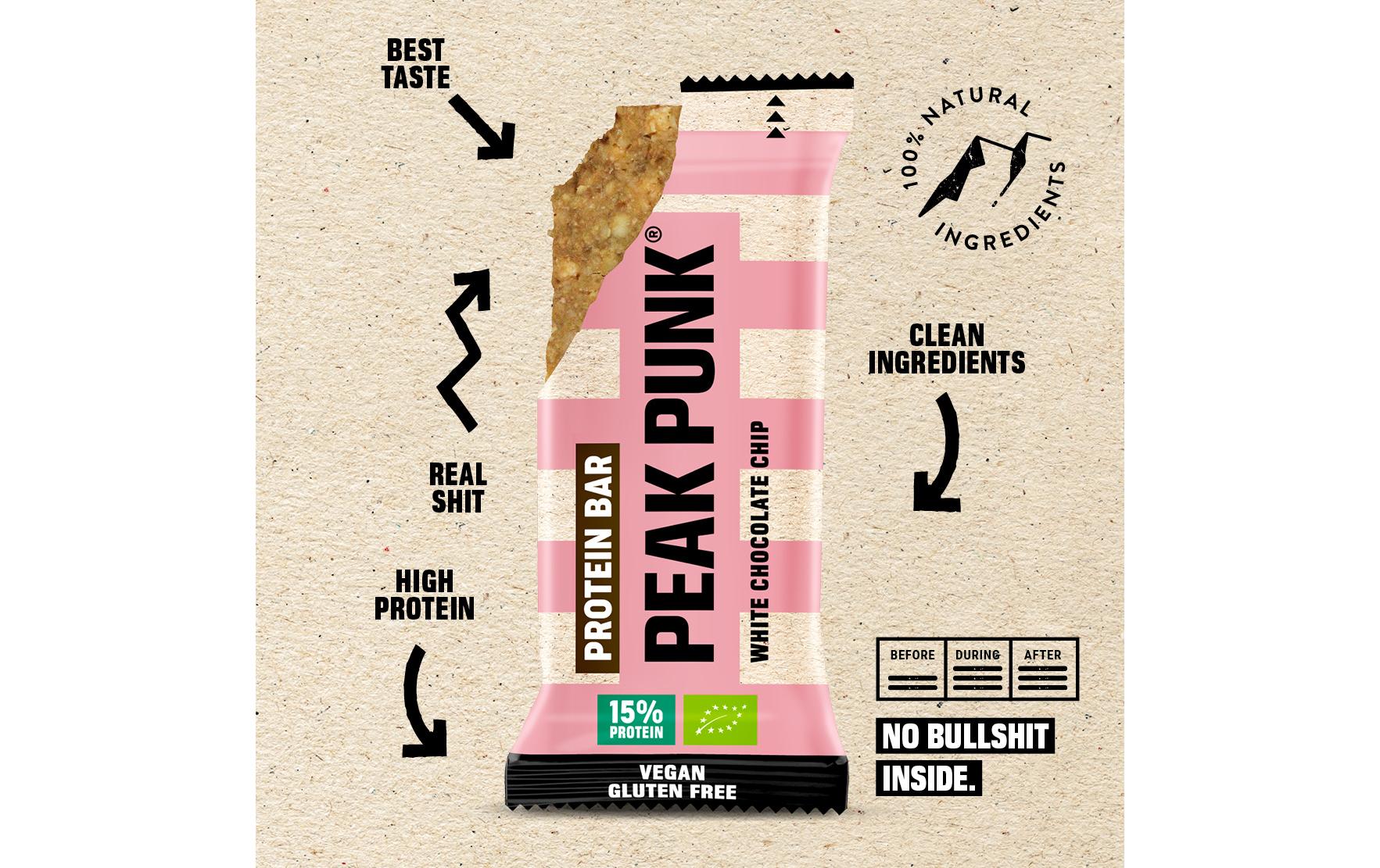 Peak punk Protein-Riegel – Weisse Schokolade, bio – 12 × 55 g