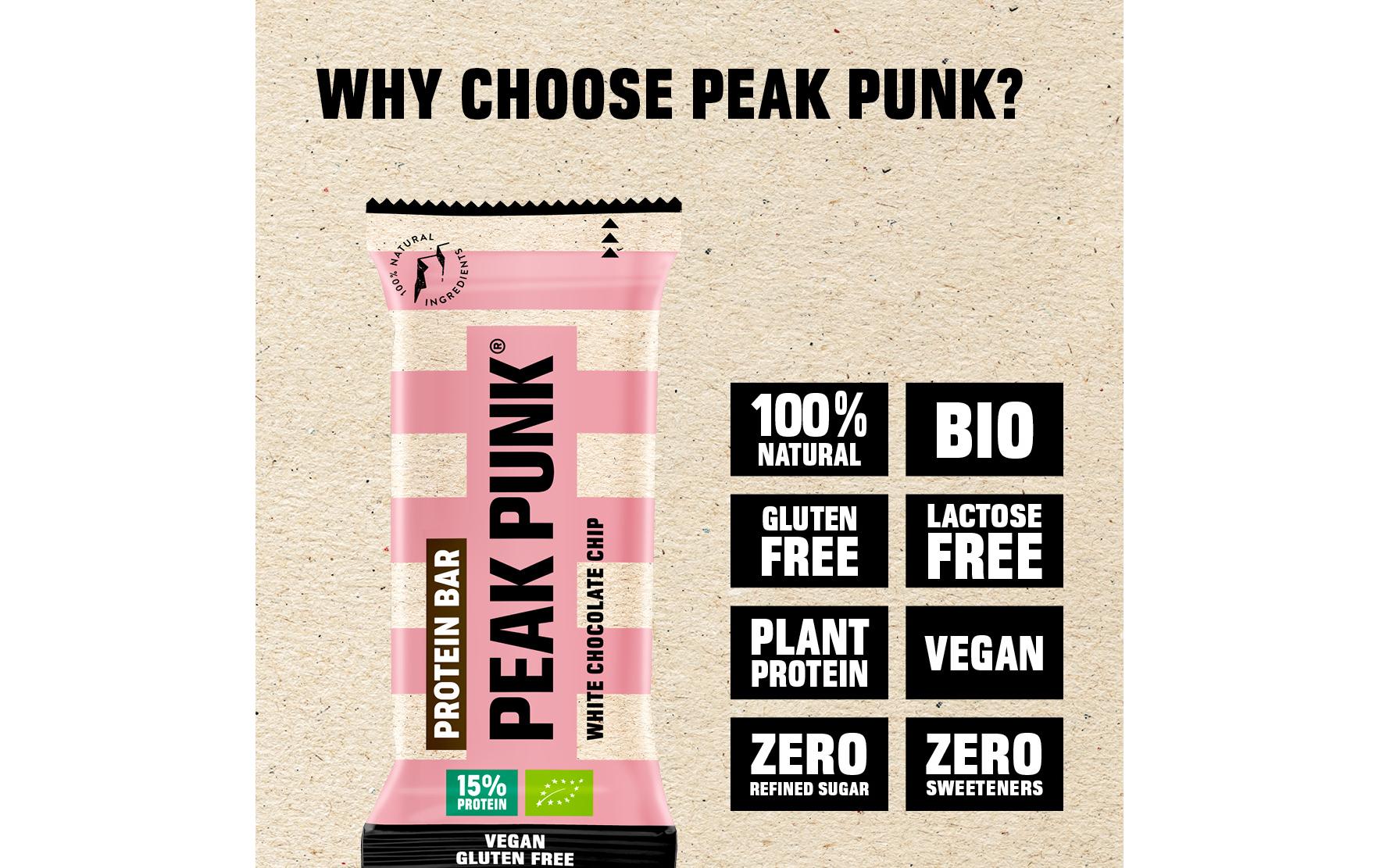 Peak punk Protein-Riegel – Weisse Schokolade, bio – 12 × 55 g