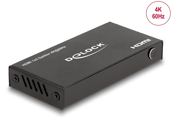 DeLOCK HDMI Splitter, 1× HDMI In / 2× HDMI Out, 4K@60 Hz, HDR, HDCP 1.4/2.2, Downscaler, Schwarz