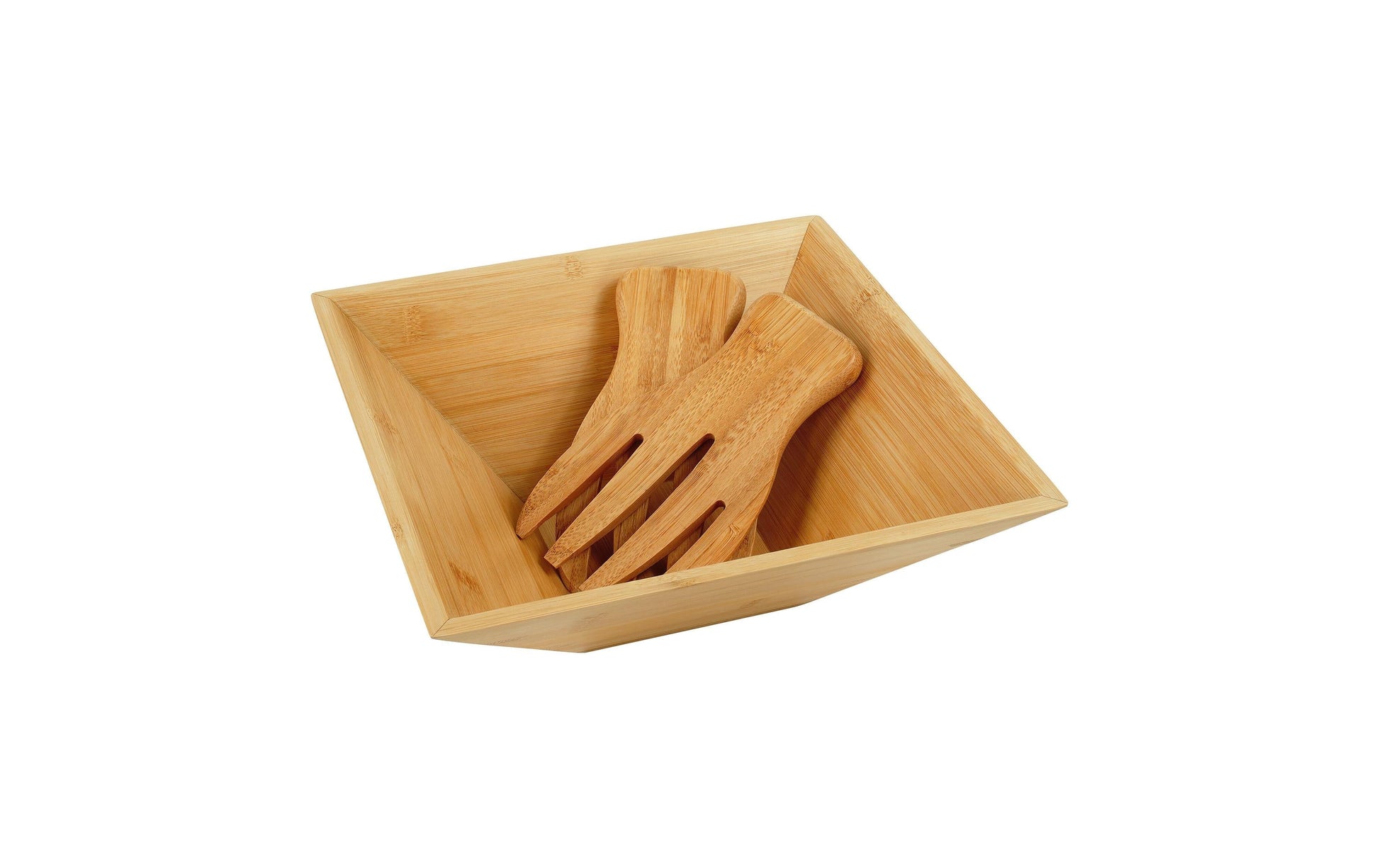 Relaxdays Salatschüssel – 28,0 × 28,0 × 10,0 cm, Bambus, Hellbraun, mit Salatbesteck