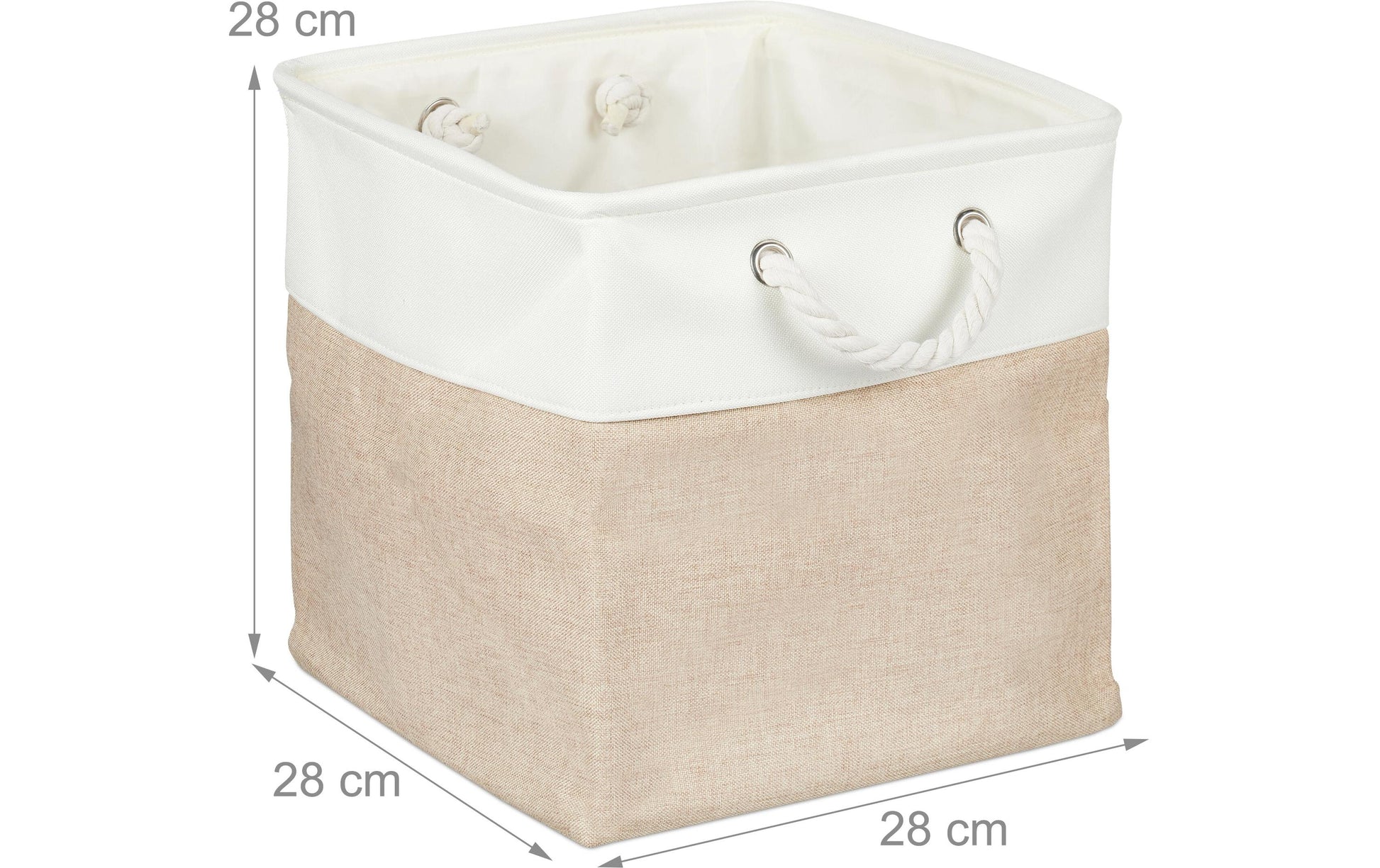 Relaxdays Aufbewahrungsbox ohne Deckel – Leinen/Textil – Weiss – mit Griff, 4 Stück – 330 × 330 × 330 mm