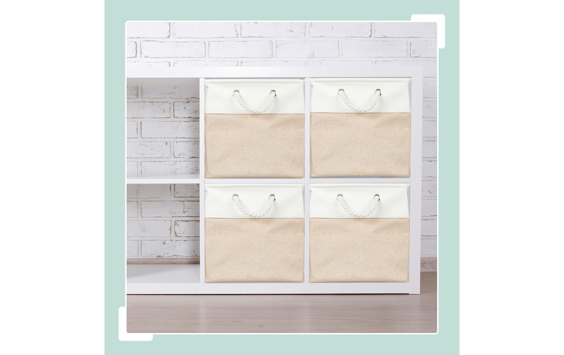 Relaxdays Aufbewahrungsbox ohne Deckel – Leinen – Beige/Weiss – 300 × 300 × 300 mm – mit Griffen – 4 Stück
