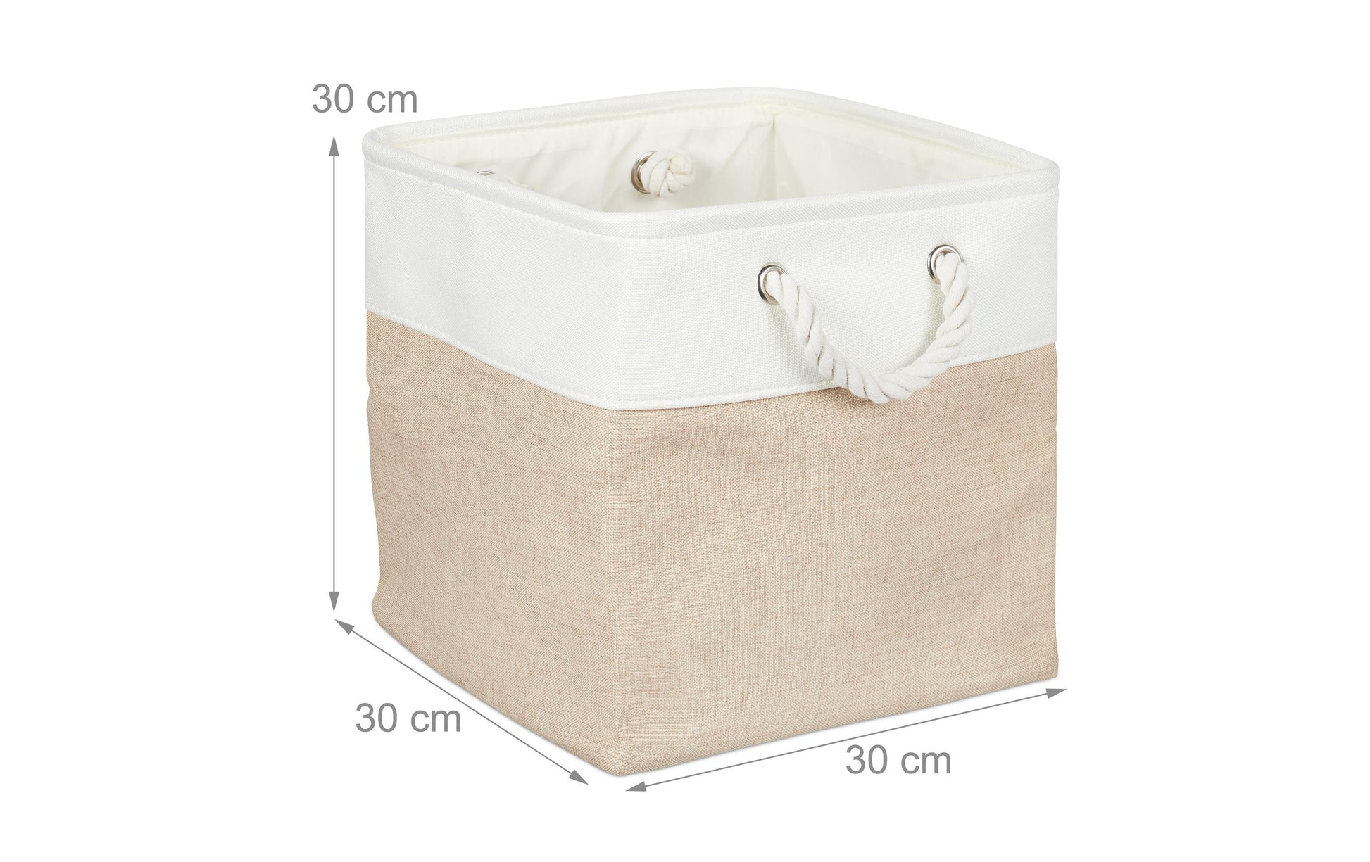 Relaxdays Aufbewahrungsbox ohne Deckel – Leinen – Beige/Weiss – 300 × 300 × 300 mm – mit Griffen – 4 Stück