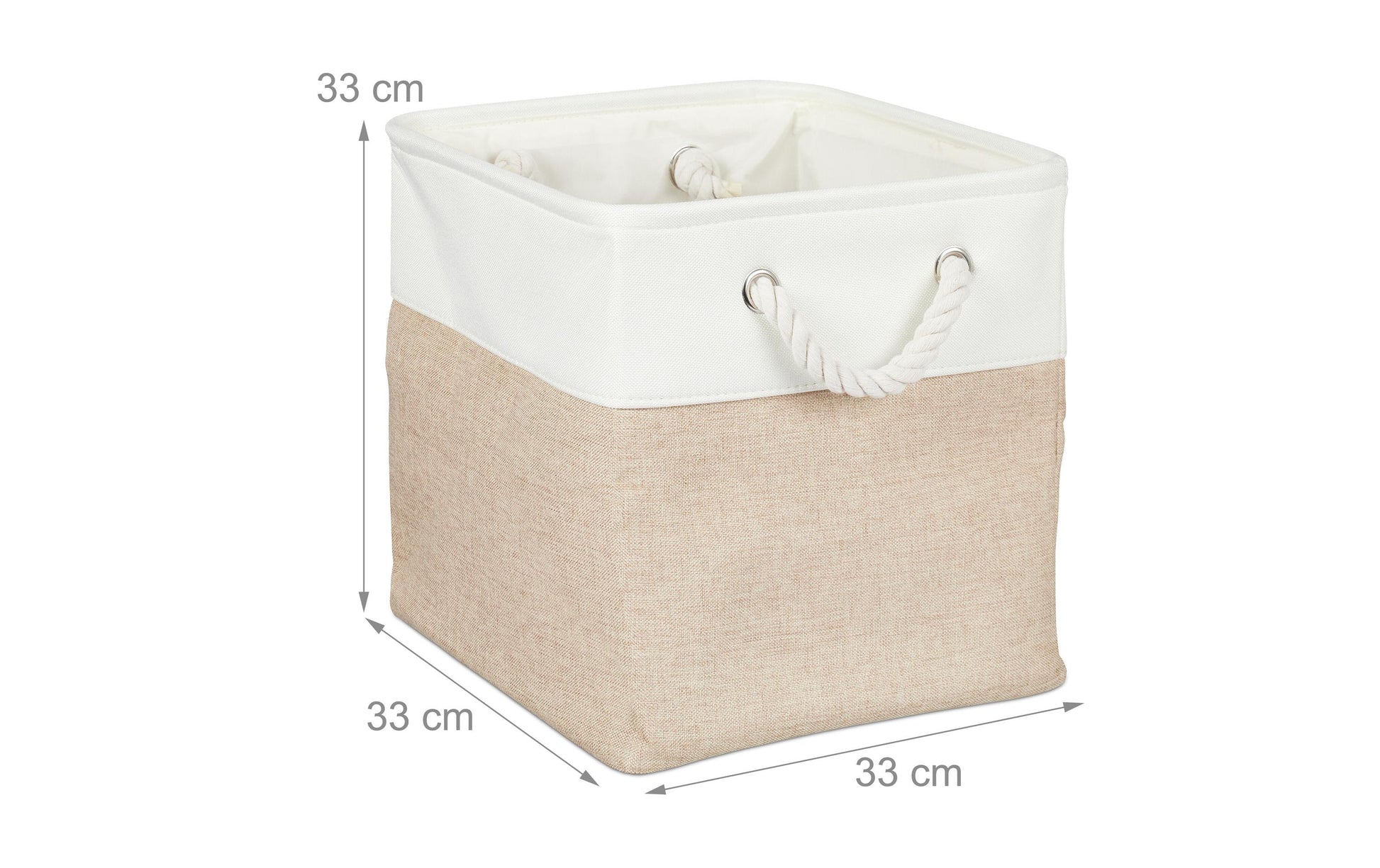 Relaxdays Aufbewahrungsbox ohne Deckel – Leinen – Weiss/Beige – 280 × 280 × 280 mm – 4-teiliges Set, mit Griff