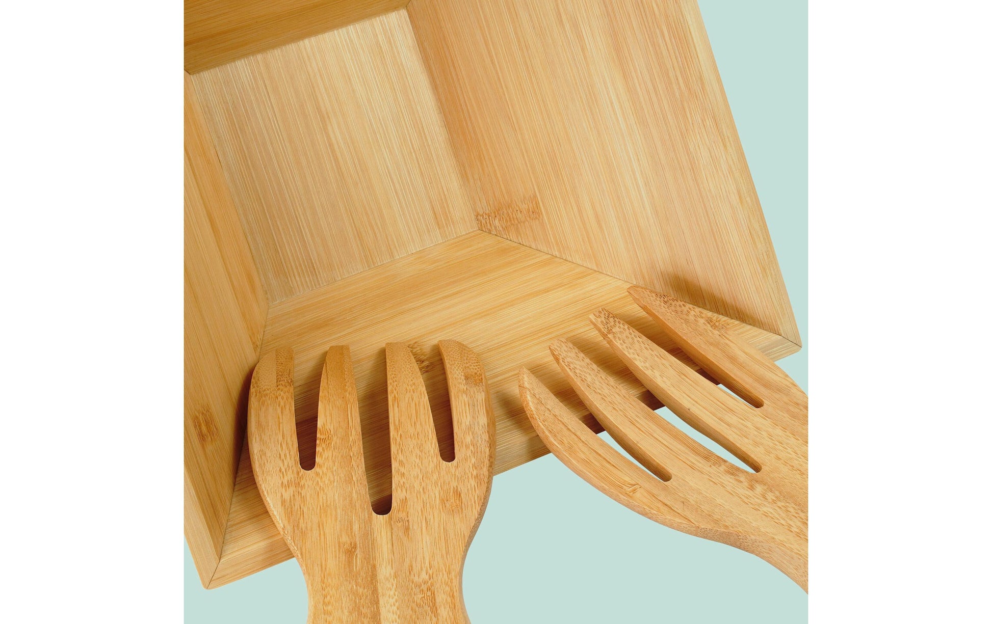 Relaxdays Salatschüssel – 28,0 × 28,0 × 10,0 cm, Bambus, Hellbraun, mit Salatbesteck