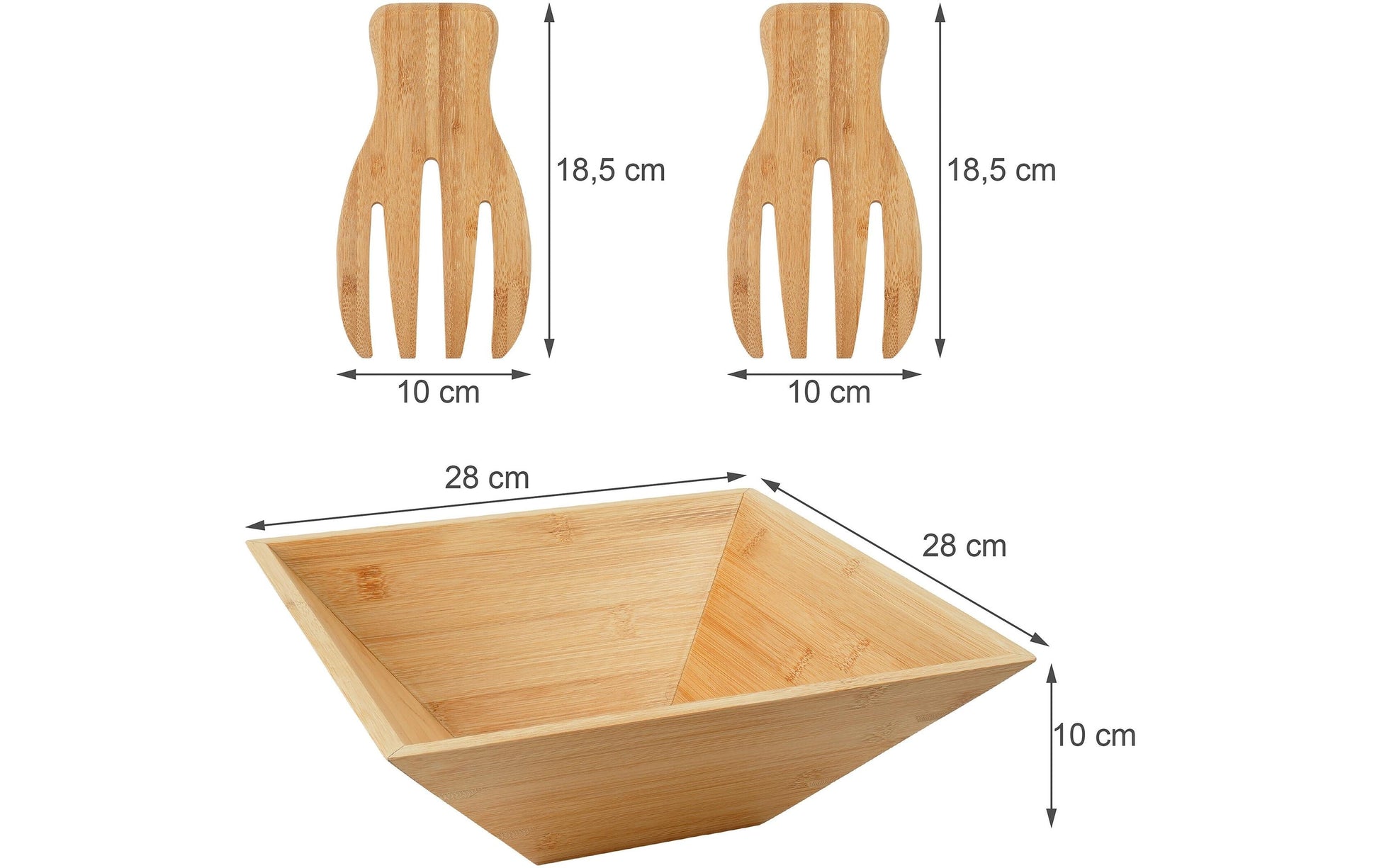 Relaxdays Salatschüssel – 28,0 × 28,0 × 10,0 cm, Bambus, Hellbraun, mit Salatbesteck