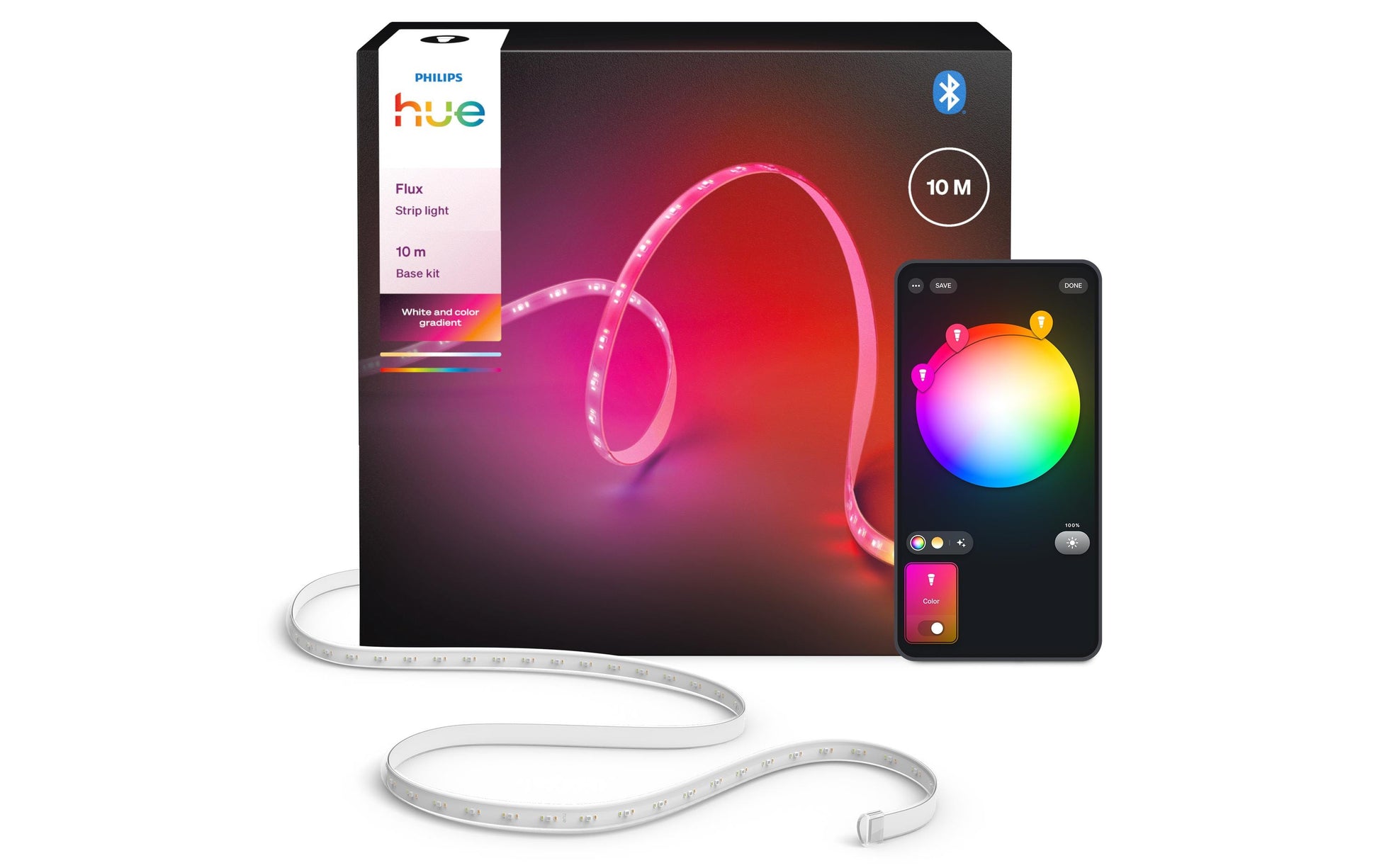 Philips Hue Lightstrip LED Flux Gradient 10 m – Bluetooth – RGBW – 2'000 lm 20 W – IP20 – weiss, Silikon