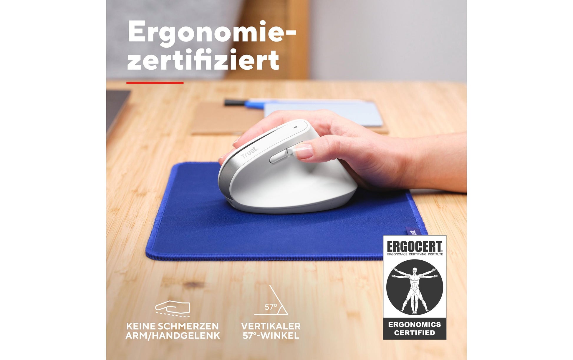 Trust Bayo+ – Vertikale Maus – Kabellos (Bluetooth/2,4 GHz), Rechtshänder, Weiss