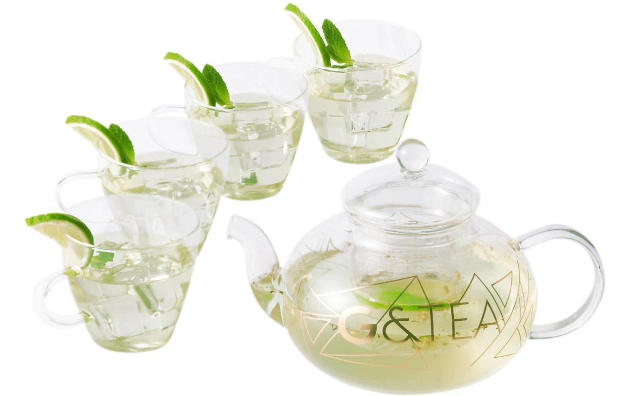 Oak & Steel Teekannenset – 5-teiliges Set, 0,8 l, Glas, Transparent, mit Scharnierdeckel, für Tee, Gin