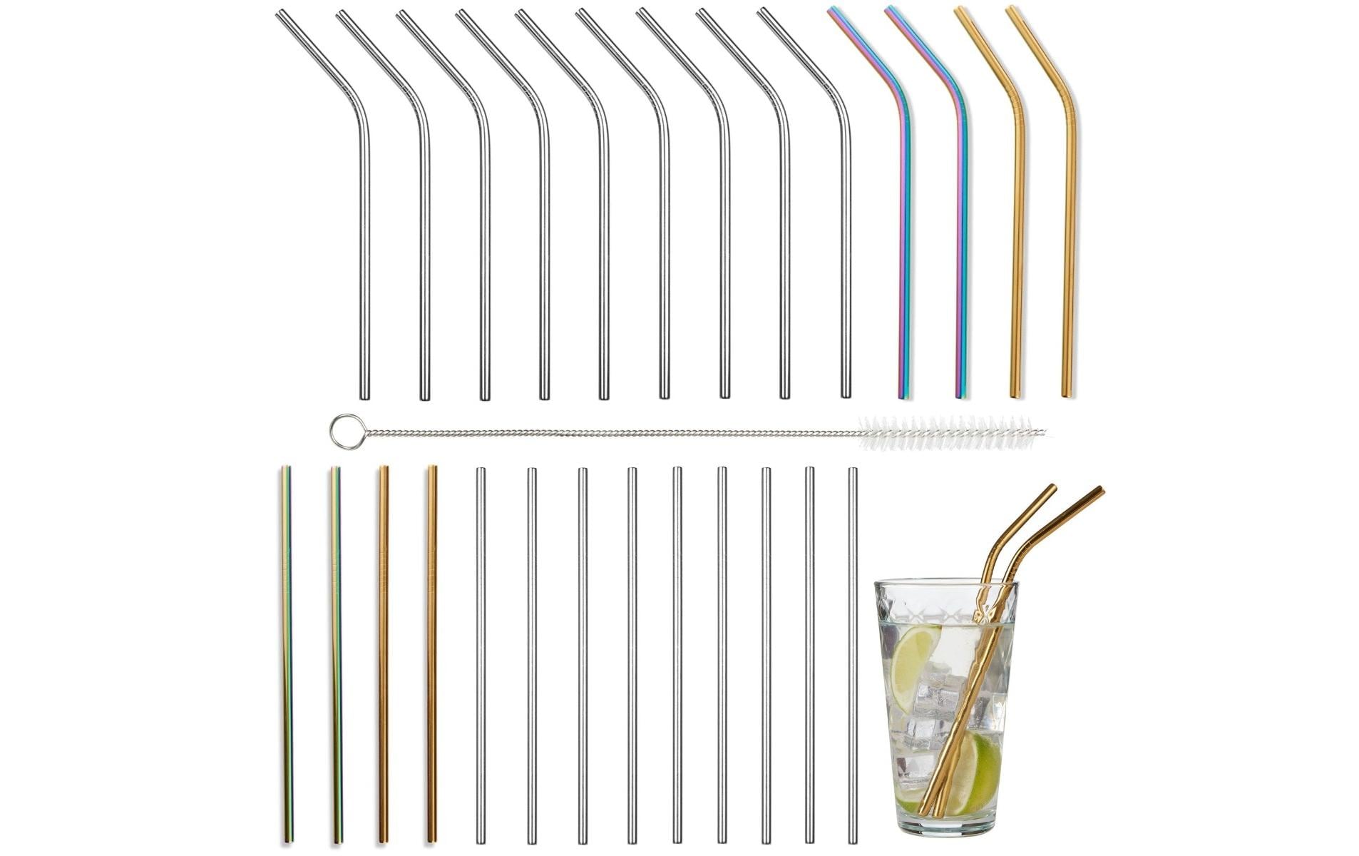Oak & Steel Trinkhalme – 22 cm, Edelstahl, Mehrfarbig, 40 Stk.