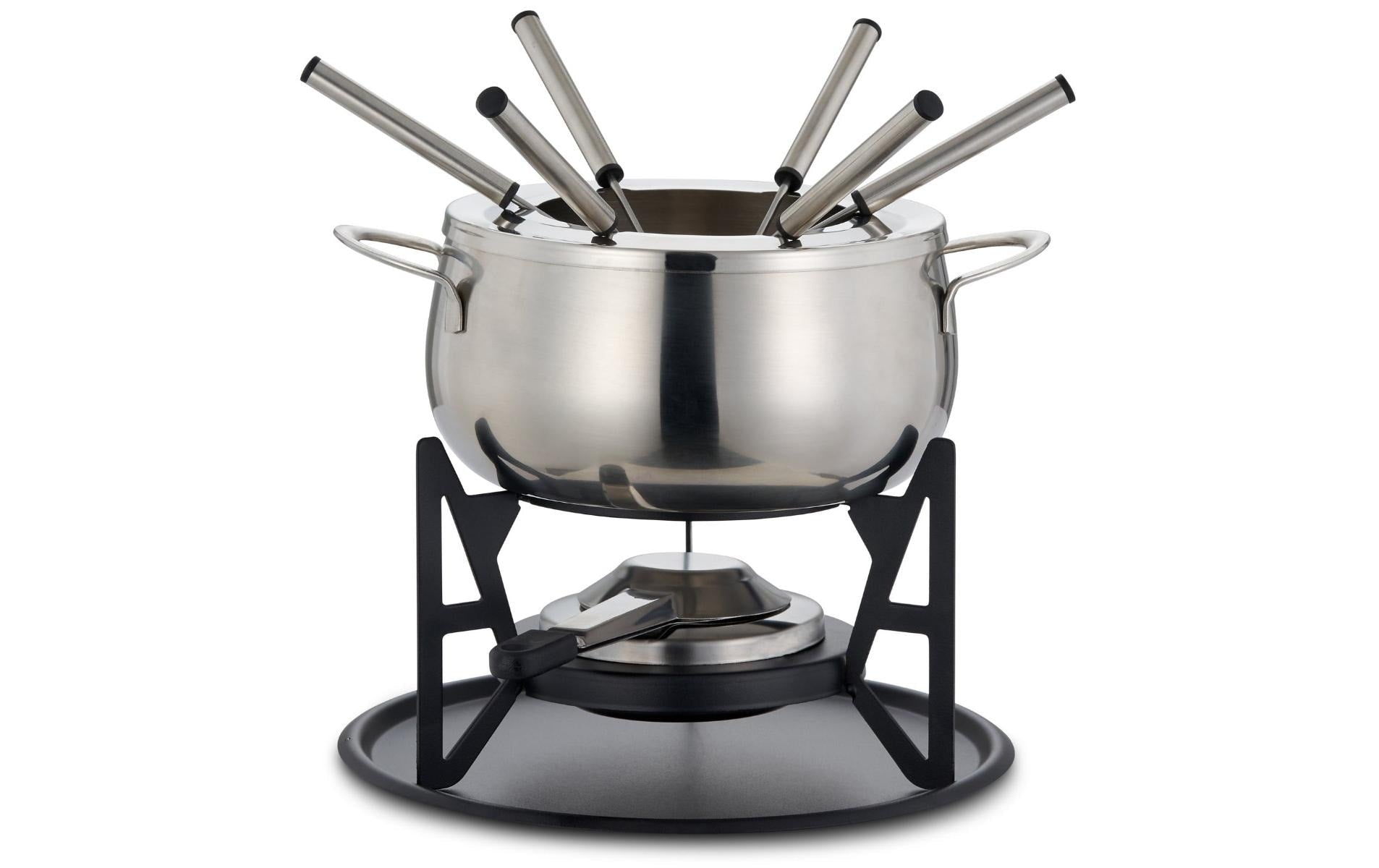 Oak & Steel Fondue-Set – Ø 16 cm, 6 Personen, 11 Teile, Edelstahl, für Käsefondue