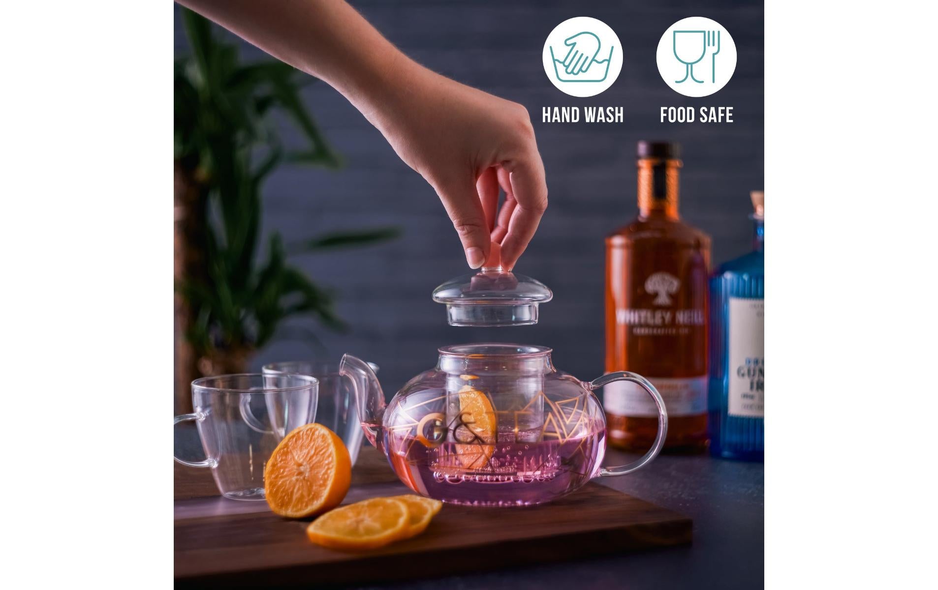 Oak & Steel Teekannenset – 5-teiliges Set, 0,8 l, Glas, Transparent, mit Scharnierdeckel, für Tee, Gin