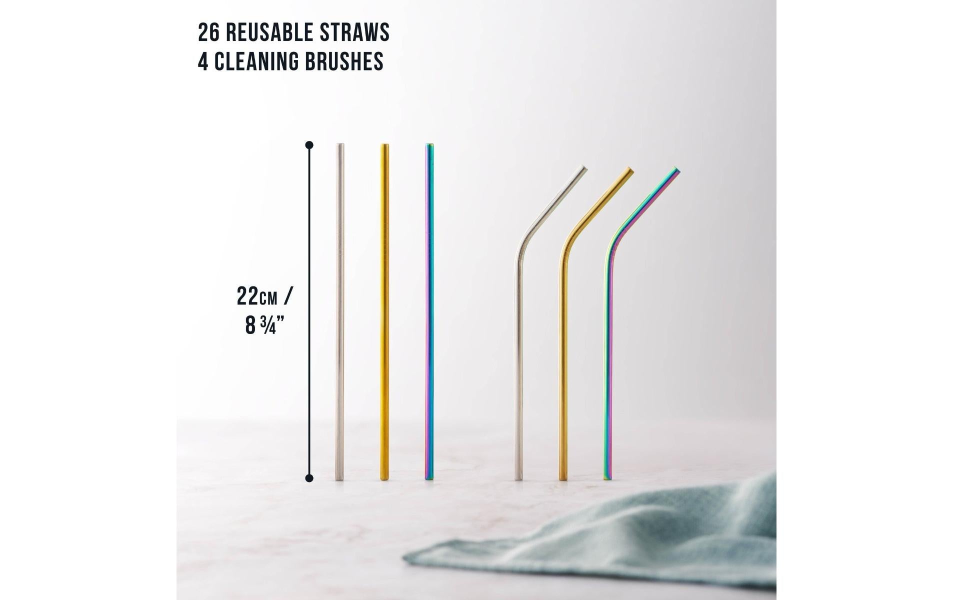 Oak & Steel Trinkhalme – 22 cm, Edelstahl, Mehrfarbig, 40 Stk.