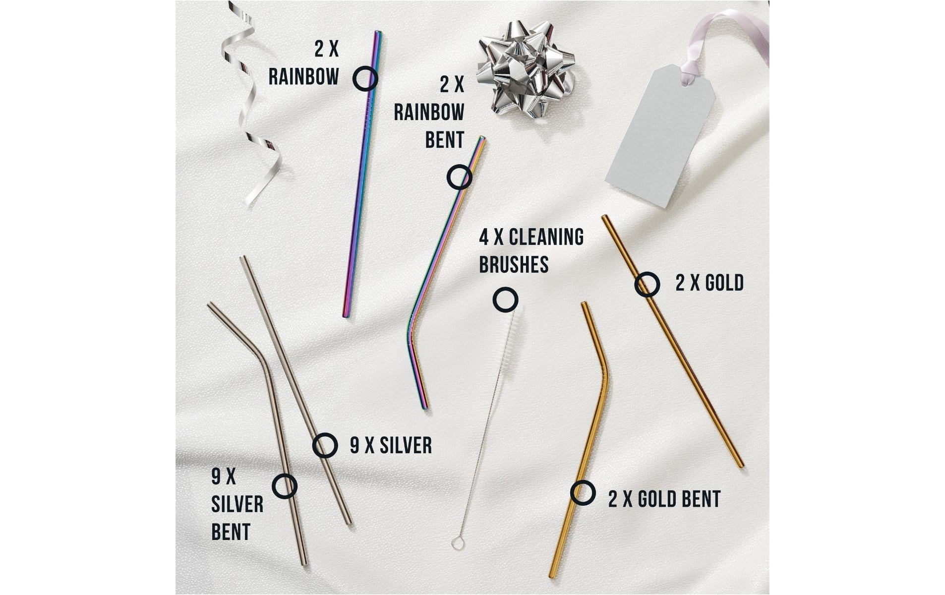 Oak & Steel Trinkhalme – 22 cm, Edelstahl, Mehrfarbig, 40 Stk.