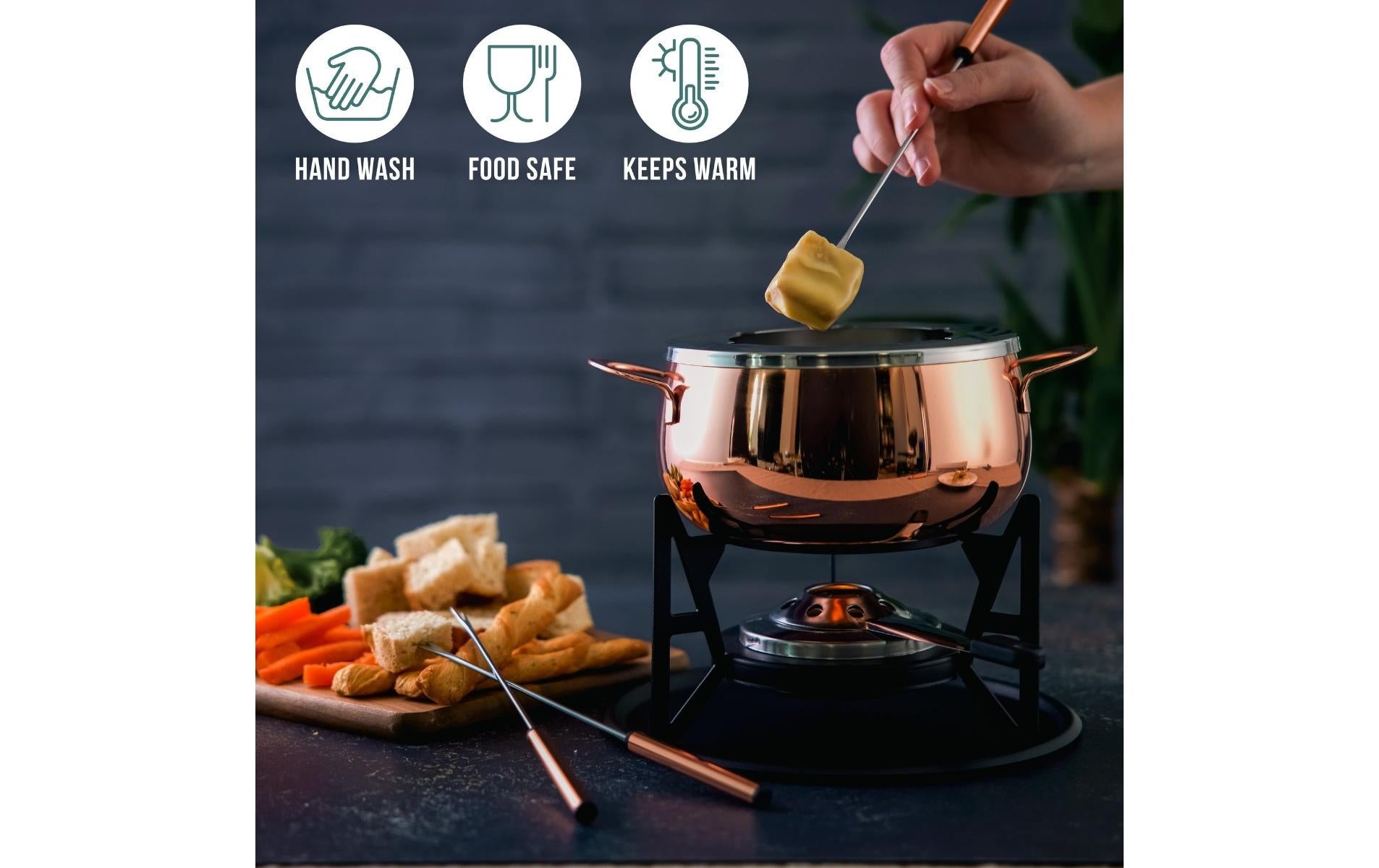 Oak & Steel Fondue-Set – 2 l – Edelstahl – für Schokoladenfondue – Roségold, 6 Personen