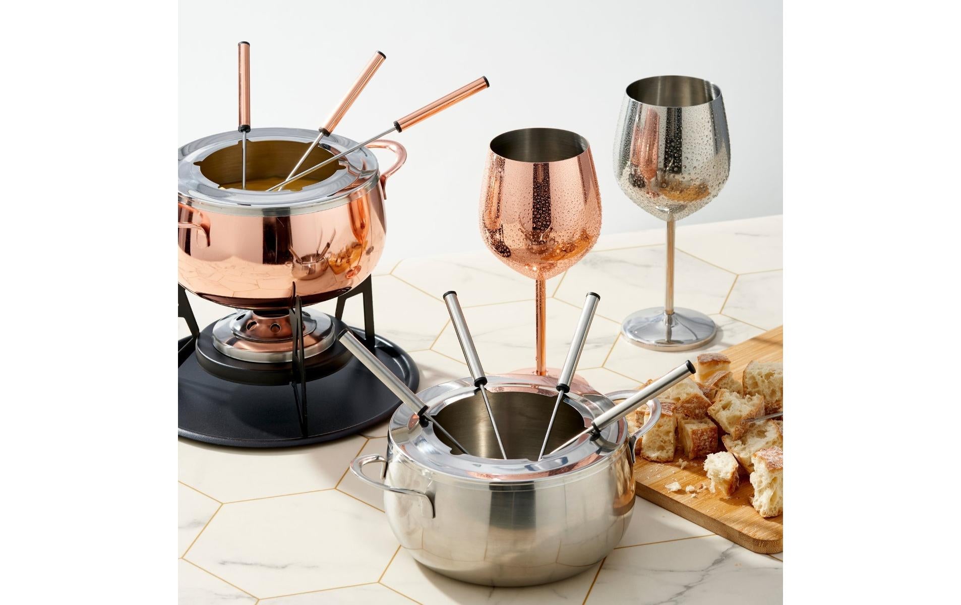 Oak & Steel Fondue-Set – 2 l – Edelstahl – für Schokoladenfondue – Roségold, 6 Personen