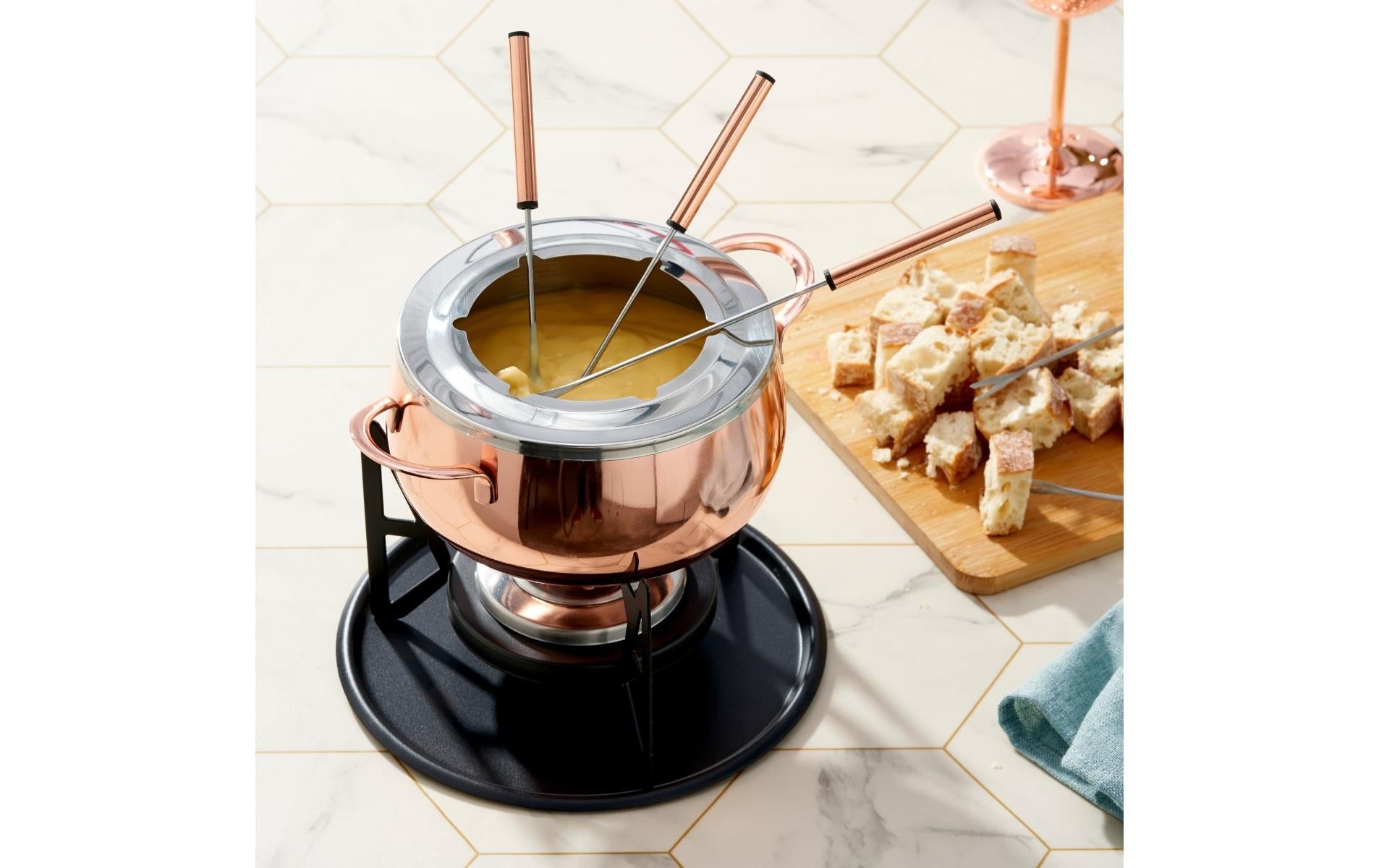 Oak & Steel Fondue-Set – 2 l – Edelstahl – für Schokoladenfondue – Roségold, 6 Personen