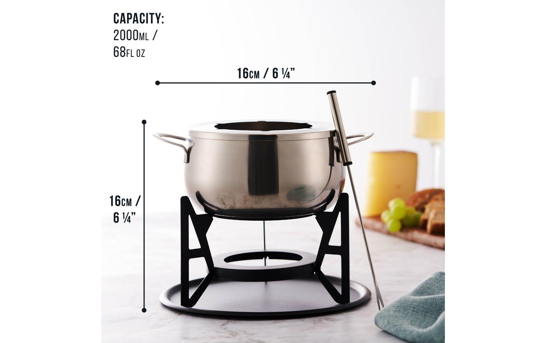 Oak & Steel Fondue-Set – Ø 16 cm, 6 Personen, 11 Teile, Edelstahl, für Käsefondue