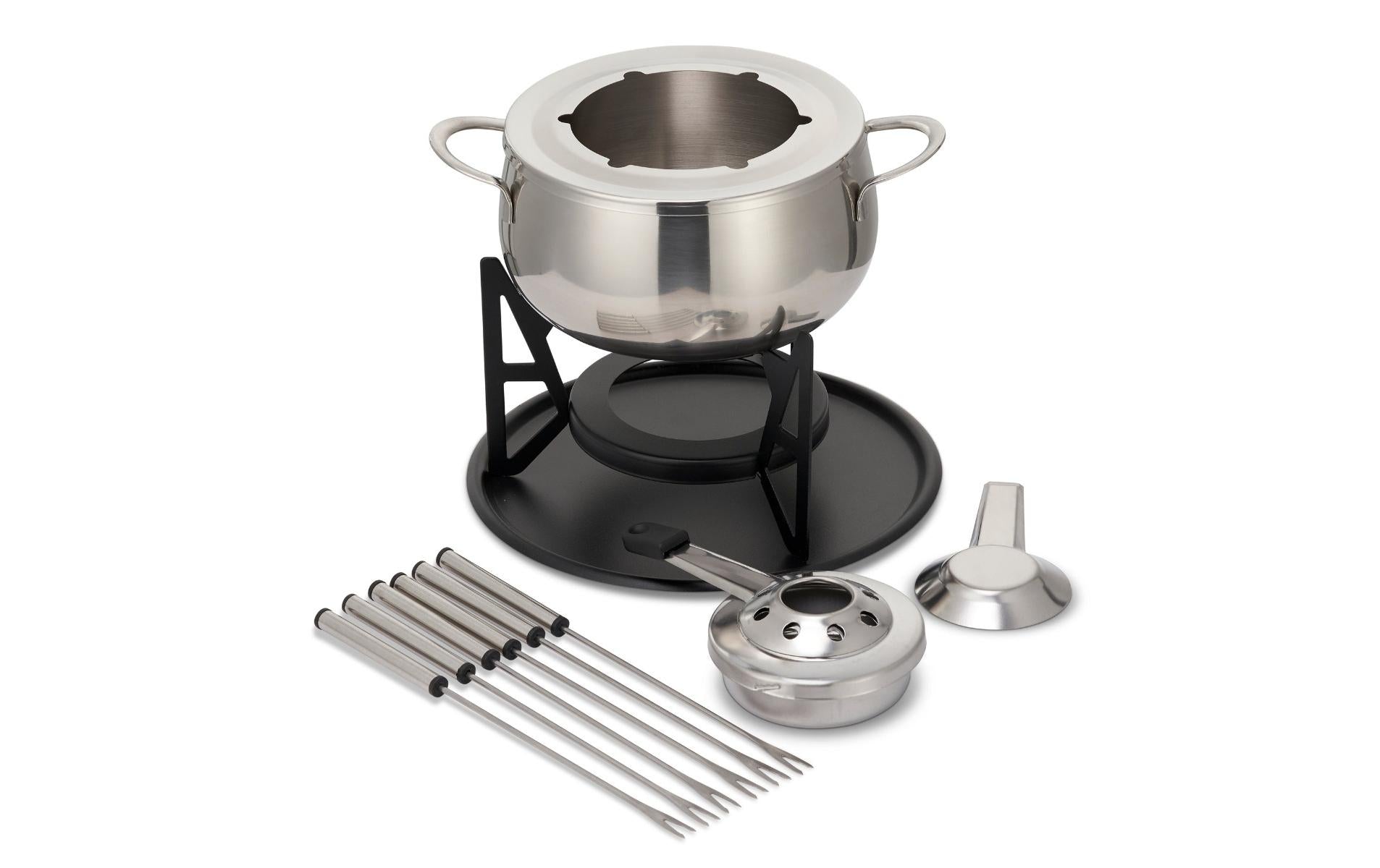 Oak & Steel Fondue-Set – Ø 16 cm, 6 Personen, 11 Teile, Edelstahl, für Käsefondue