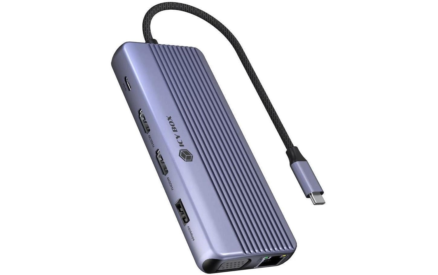 RaidSonic ICY BOX IB-DK4062-CPD Dockingstation – USB-C, 2× HDMI, 1× VGA, 3× USB-A, 1× USB-C, 100 W PD, Fast Ethernet, SD
