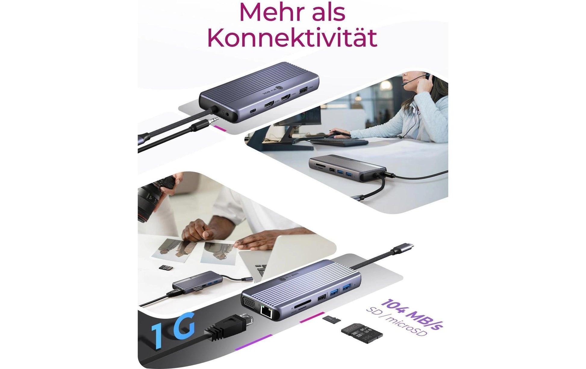 RaidSonic ICY BOX IB-DK4062-CPD Dockingstation – USB-C, 2× HDMI, 1× VGA, 3× USB-A, 1× USB-C, 100 W PD, Fast Ethernet, SD