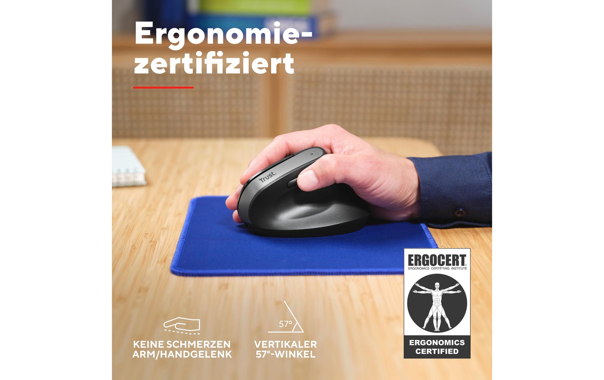 Trust Bayo+ Ergonomische Maus – kabellos, Bluetooth + 2,4 GHz (USB-A), 2'400 dpi, 6 Tasten, für Rechtshänder