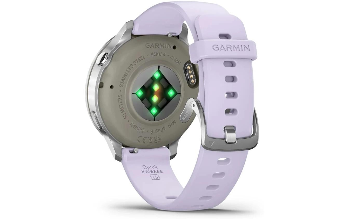 Garmin Venu 4 – Smartwatch – 41 mm, GPS, AMOLED, Gorilla Glass, 5 ATM, Silber/Lavendel, Sportarmband