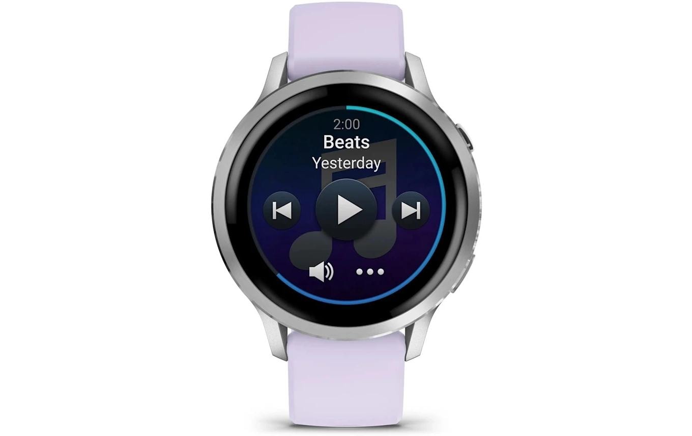 Garmin Venu 4 – Smartwatch – 41 mm, GPS, AMOLED, Gorilla Glass, 5 ATM, Silber/Lavendel, Sportarmband