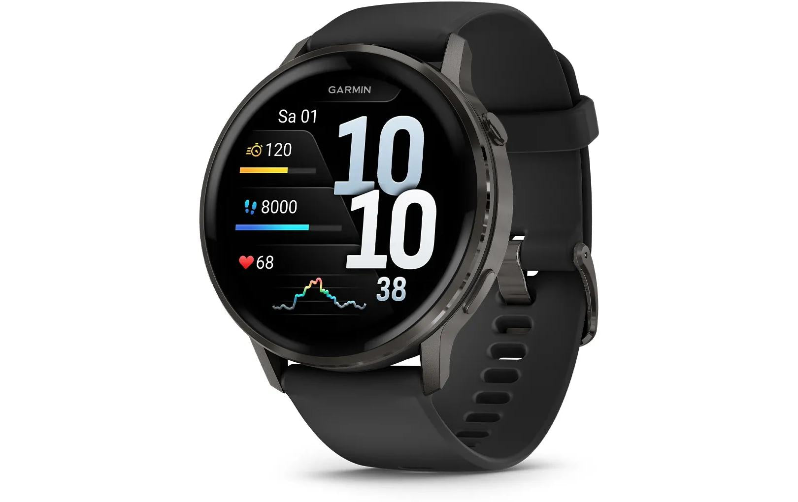 Garmin Venu 4 – Smartwatch – 45 mm, GPS, AMOLED, Gorilla Glass, 5 ATM, Schwarz / Schiefergrau, Sportarmband