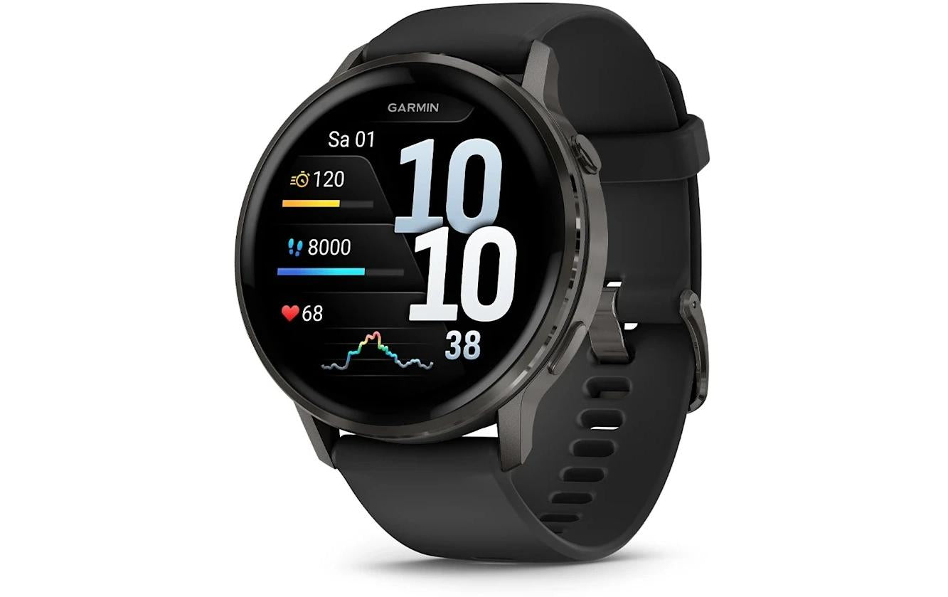 Garmin Venu 4 – Smartwatch – 45 mm, GPS, AMOLED, Gorilla Glass, 5 ATM, Schwarz / Schiefergrau, Sportarmband