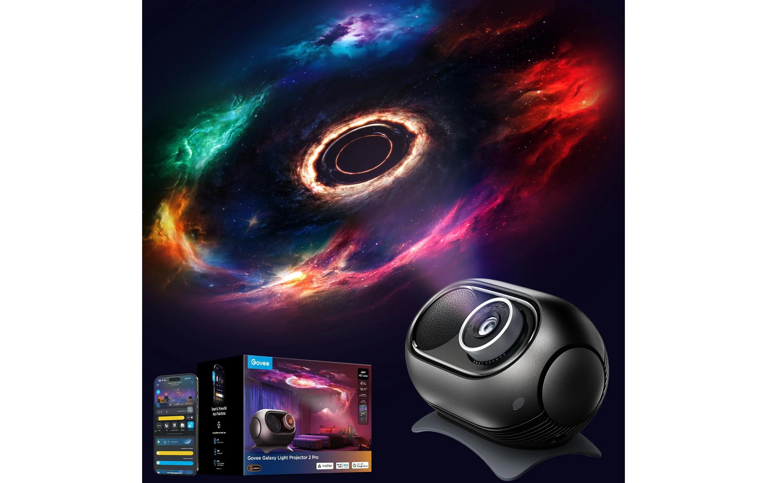 Govee Galaxy Light Projector 2 Pro Nachtlicht – dimmbar, für Smartphone (Bluetooth), schwarz, Timer