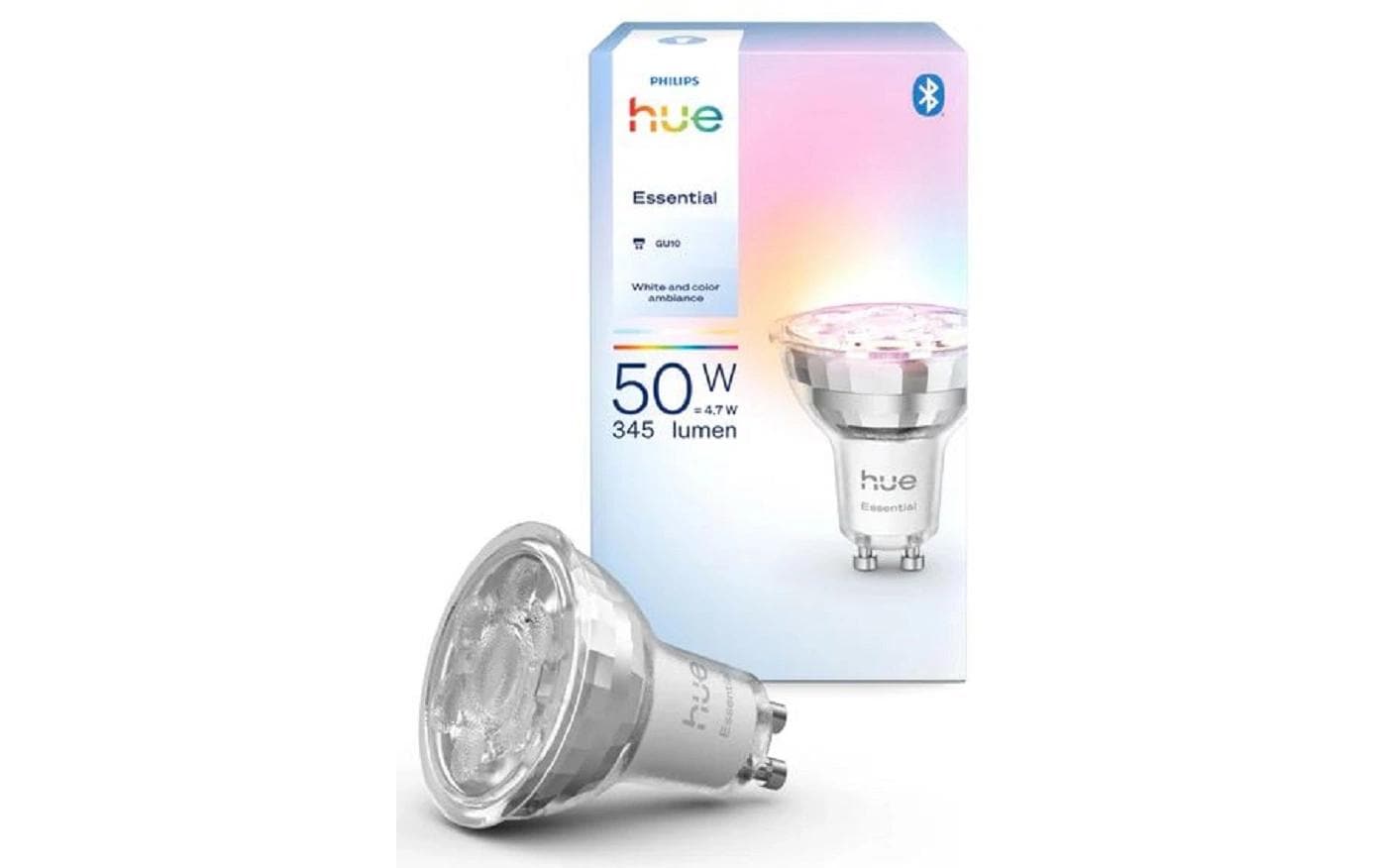 Philips Hue Essential White & Colour LED-Leuchtmittel GU10 – 4,7 W, 345 lm, mehrfarbig, für Bluetooth und iOS