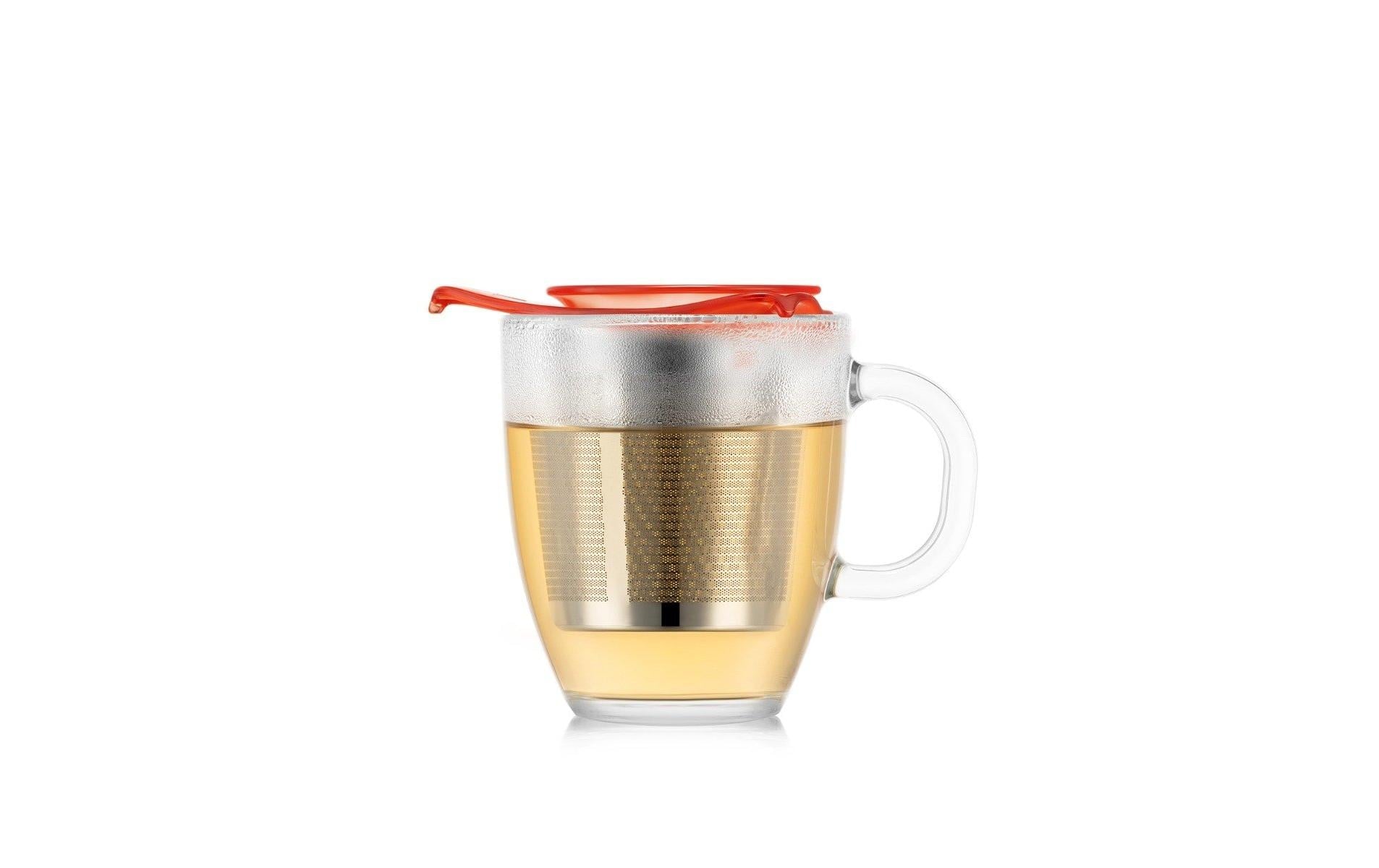 Bodum Teetasse Yo-Yo – 350 ml, Ø 10,0 cm, H 11,5 cm, Borosilikatglas, Transparent, mit Edelstahlsieb