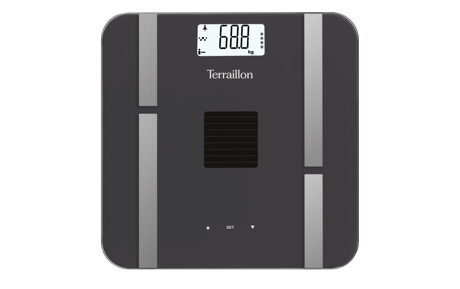 Terraillon Analysewaage Sun Power Fit – 180 kg, 28×28 cm, LCD, Schwarz