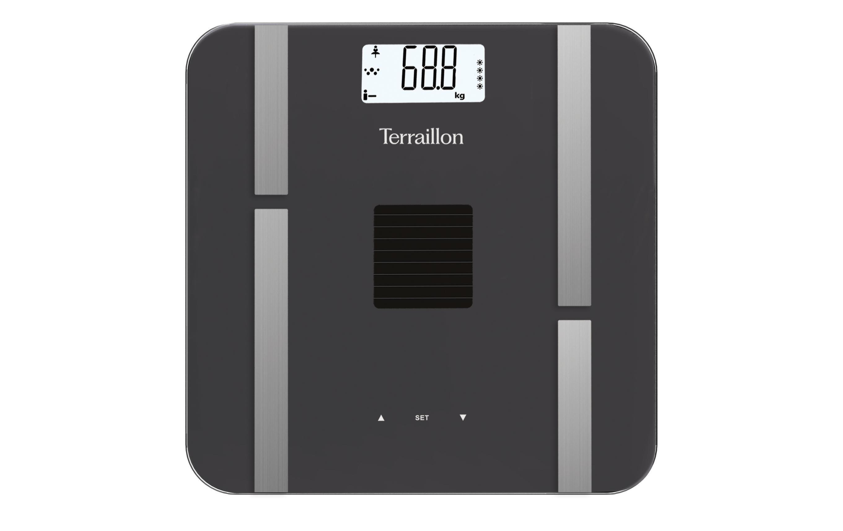 Terraillon Analysewaage Sun Power Fit – 180 kg, 28×28 cm, LCD, Schwarz
