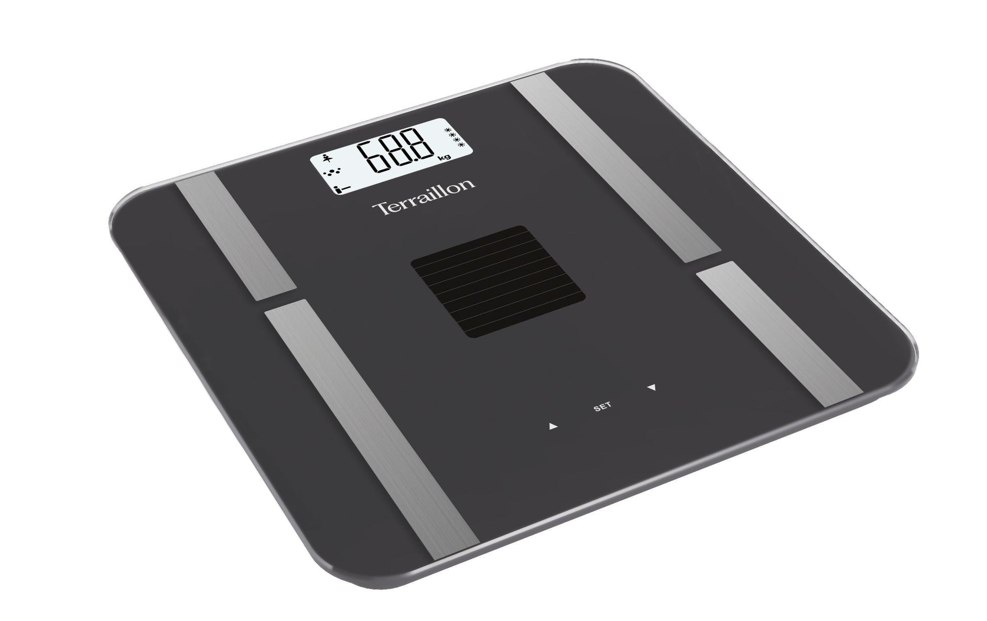 Terraillon Analysewaage Sun Power Fit – 180 kg, 28×28 cm, LCD, Schwarz