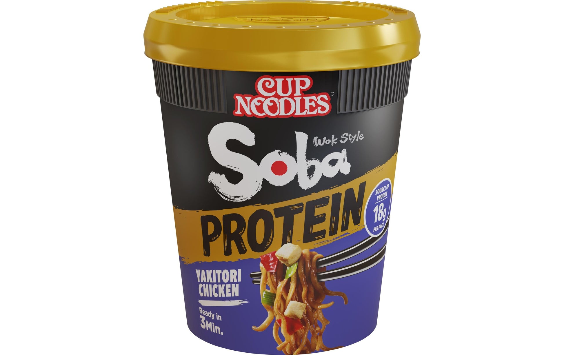 Nissin Food Nissin Soba Instantnudeln Yakitori Poulet, proteinreich, Becher – 90 g