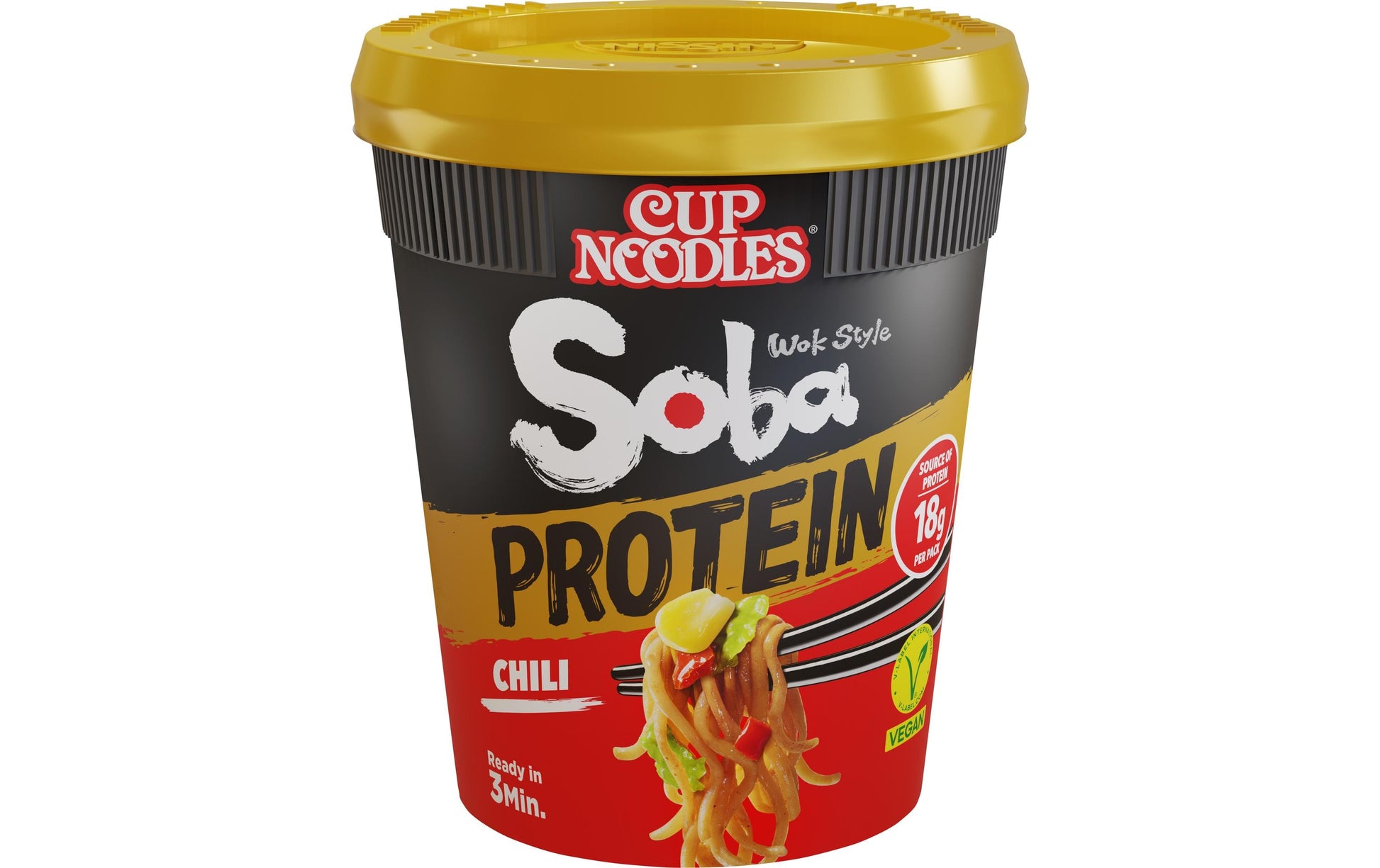 Nissin Food Nissin Soba Instantnudeln Chili, vegan, proteinreich Becher – 93 g
