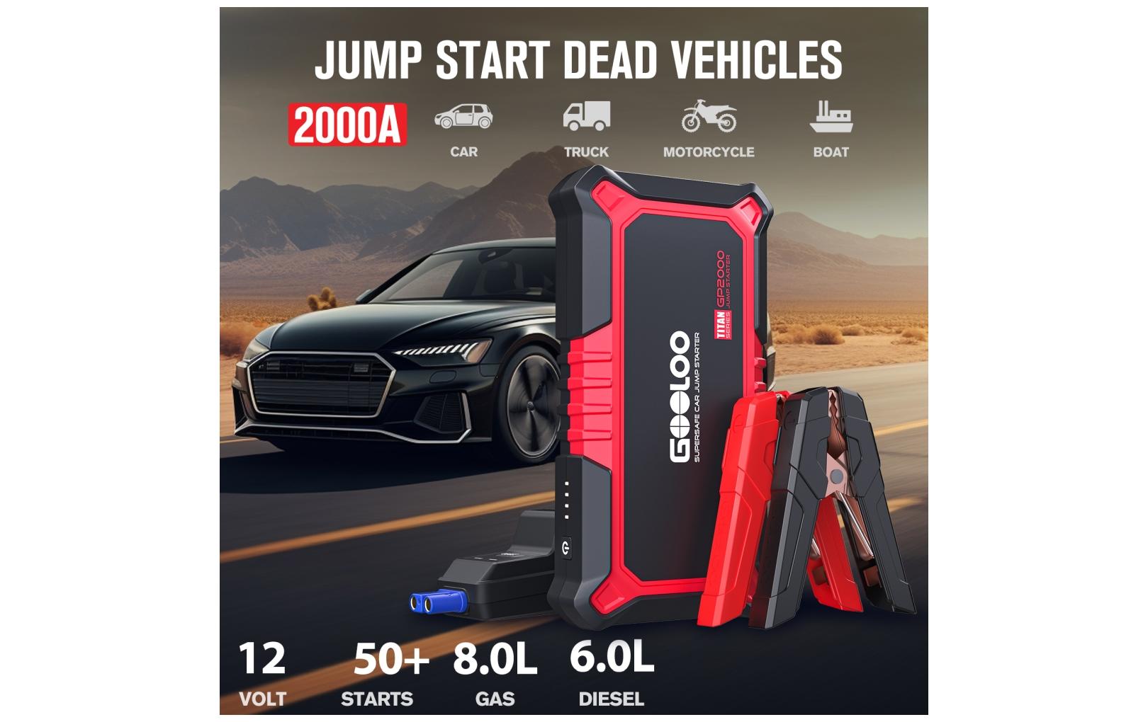 Gooloo GP2000 Booster – 2'000 A Startstrom, 1× USB-C, Rot