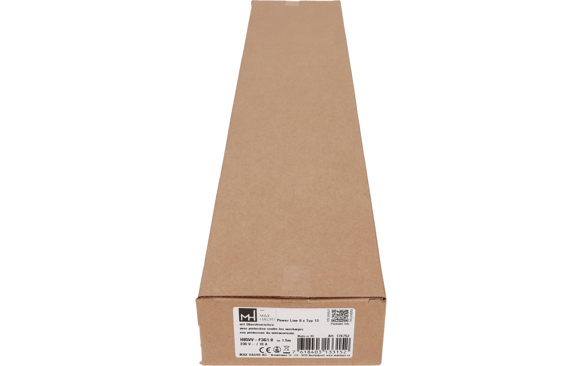 Max Hauri AG Max Hauri Power Line Steckdosenleiste – 8×T13, ohne Schalter, 1,5 m, Eingang T12, Überlastschutz – grau/schwarz