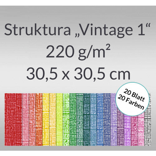 URSUS Fotokarton Leinenstruktur – 30,5 × 30,5 cm, Vintage, Mehrfarbig, 220 g/m² – 20 Blatt