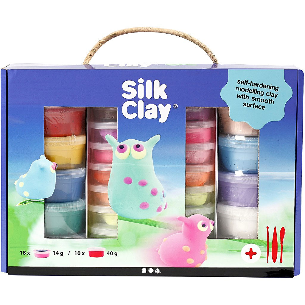 Creativ Company Silk Clay – Modelliermasse-Set – 10 × 40 g, 18 × 14 g, 3 sortiert – lufthärtend