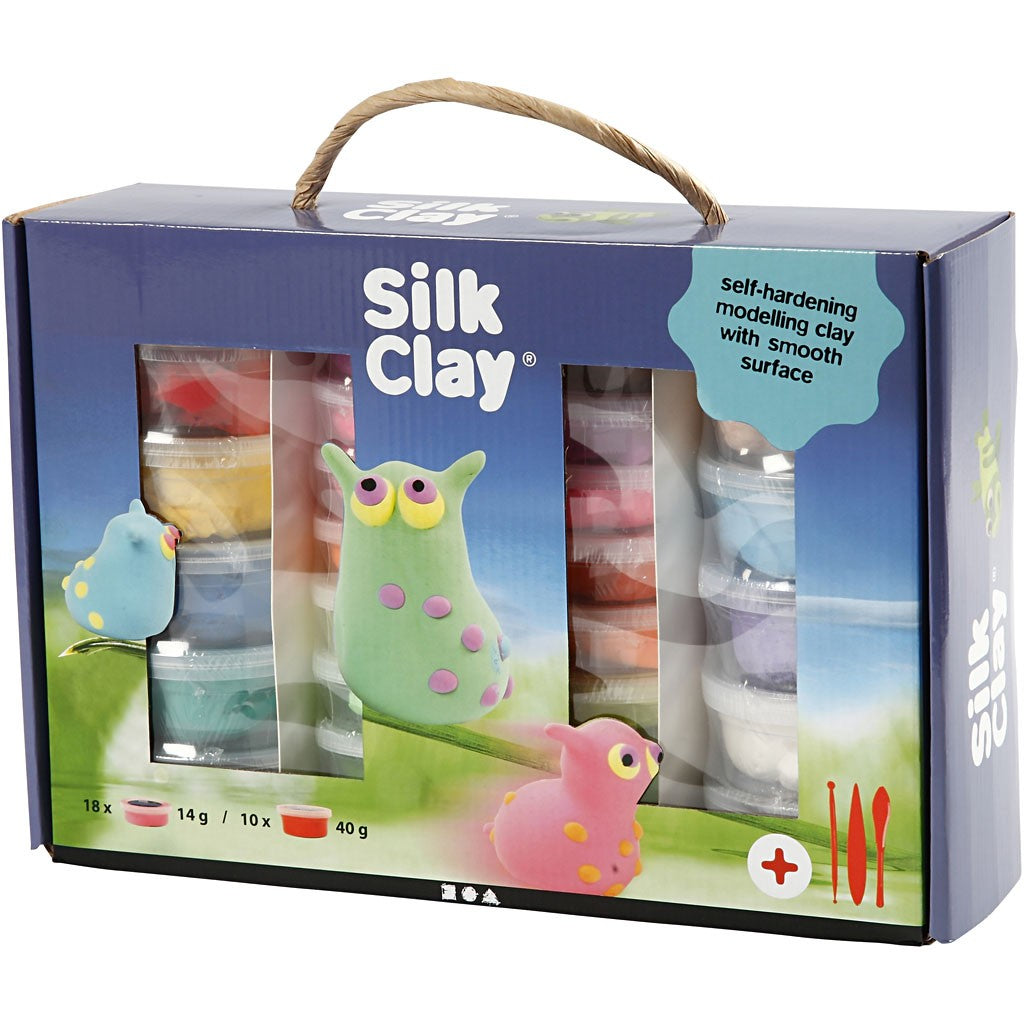 Creativ Company Silk Clay – Modelliermasse-Set – 10 × 40 g, 18 × 14 g, 3 sortiert – lufthärtend